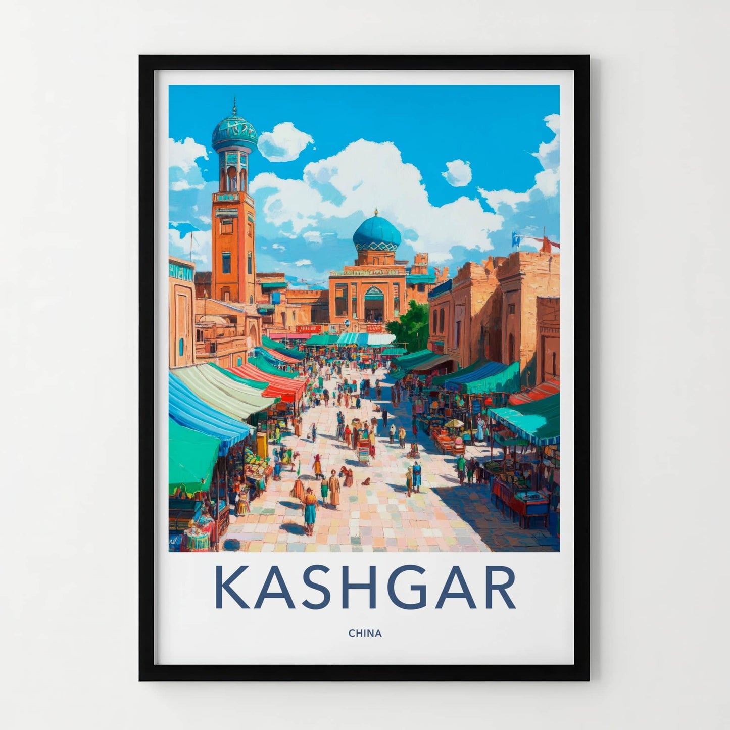 Kashgar Poster - China Travel Art - Vibrant Market Street Home Decor