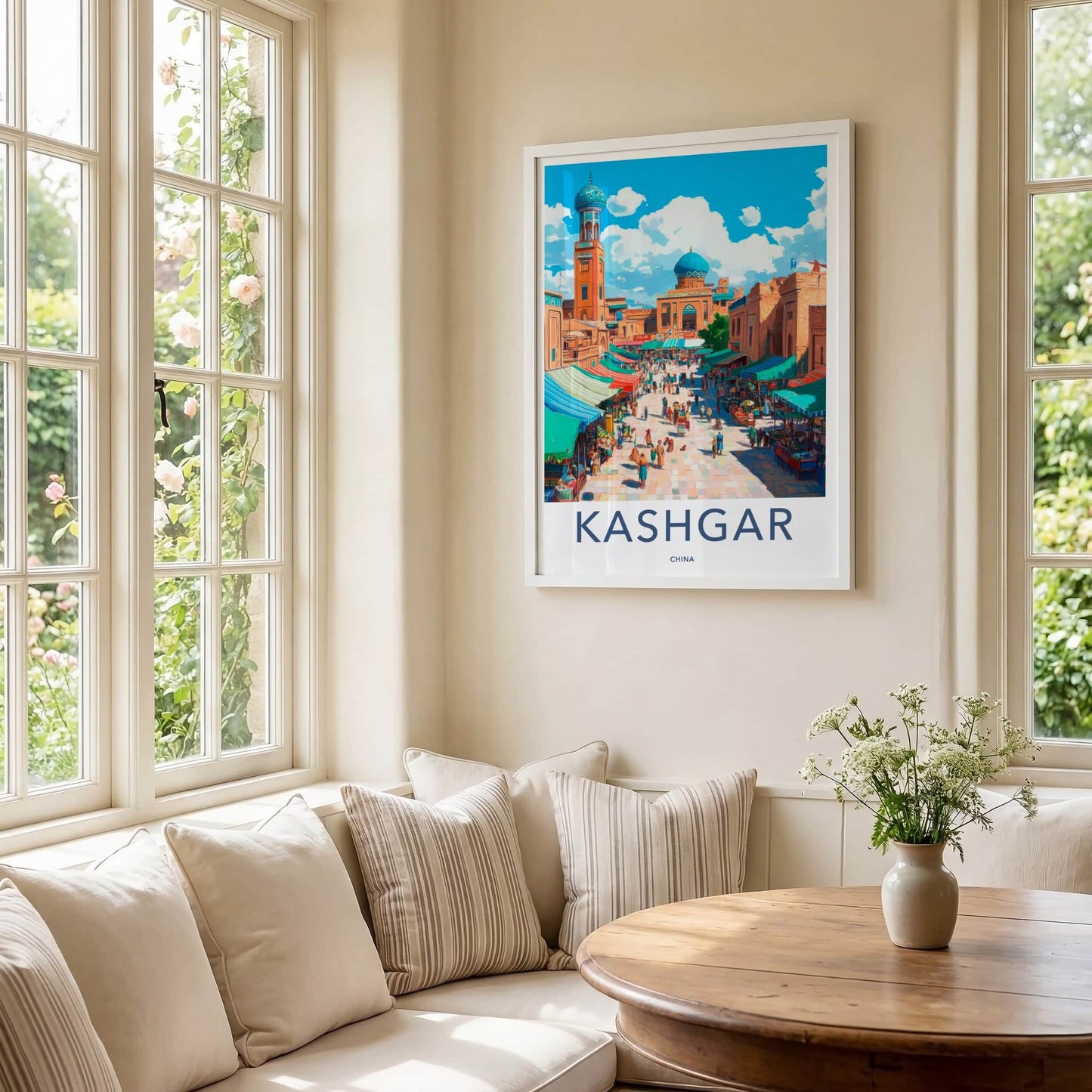 Kashgar Poster - China Travel Art - Vibrant Market Street Home Decor