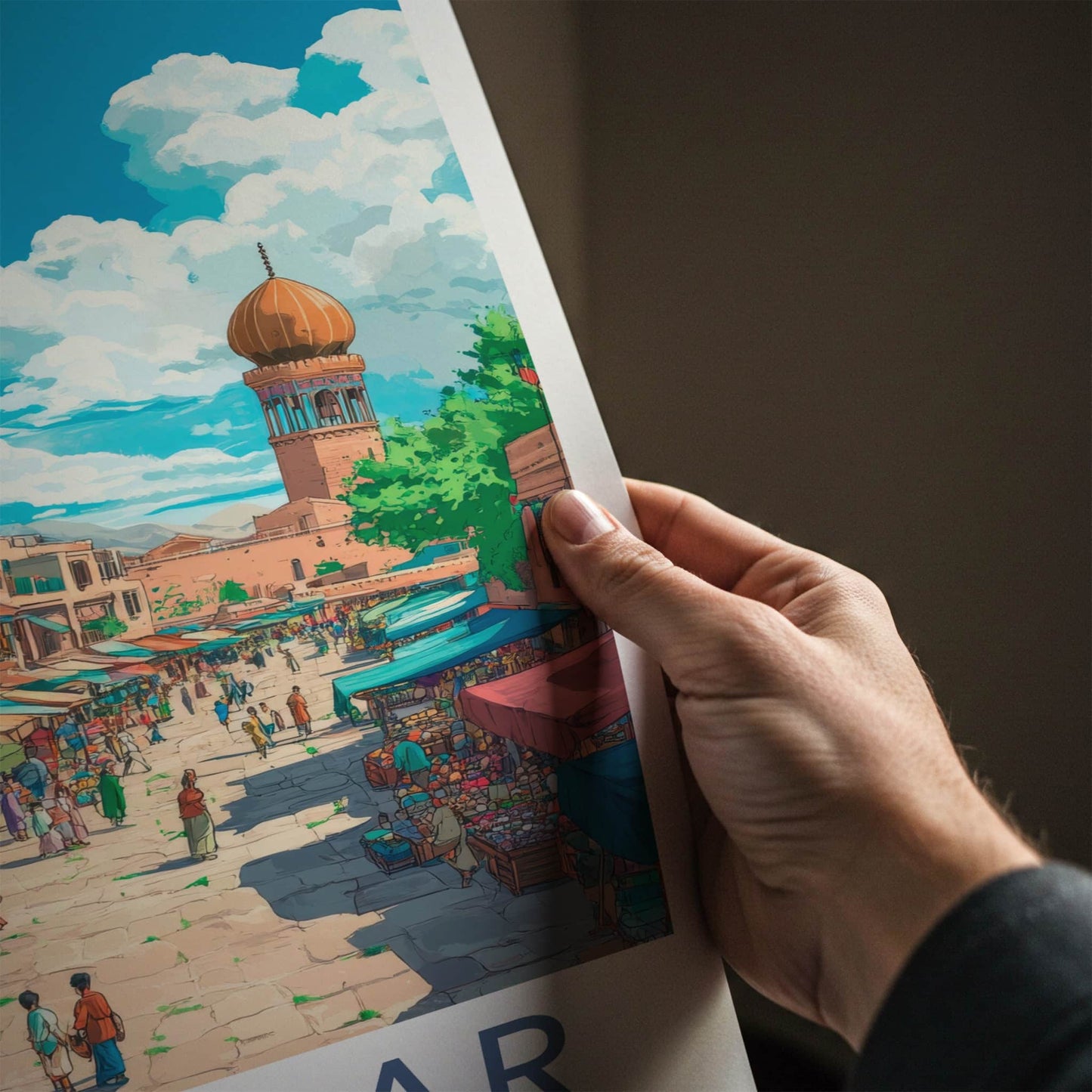 Kashgar Poster - China Travel Print - Vibrant Market Scene Lounge Decor