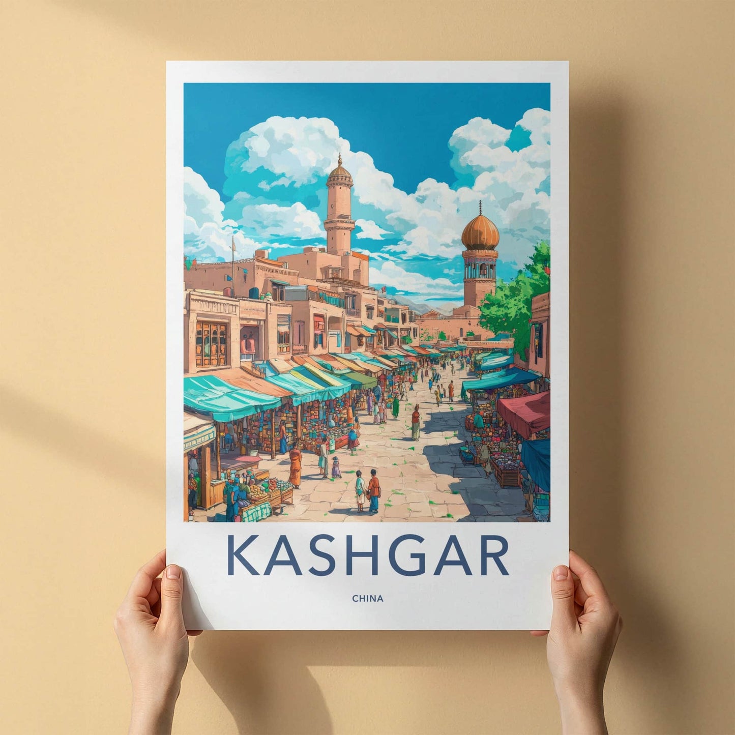 Kashgar Poster - China Travel Print - Vibrant Market Scene Lounge Decor
