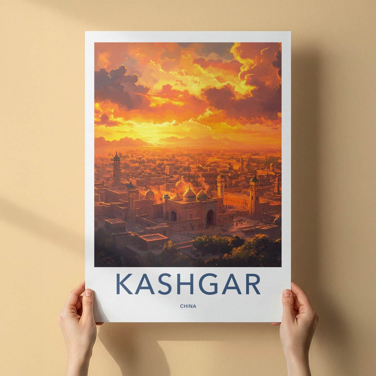 Kashgar Poster - China Wall Art - Fiery Sunset City Home Decor