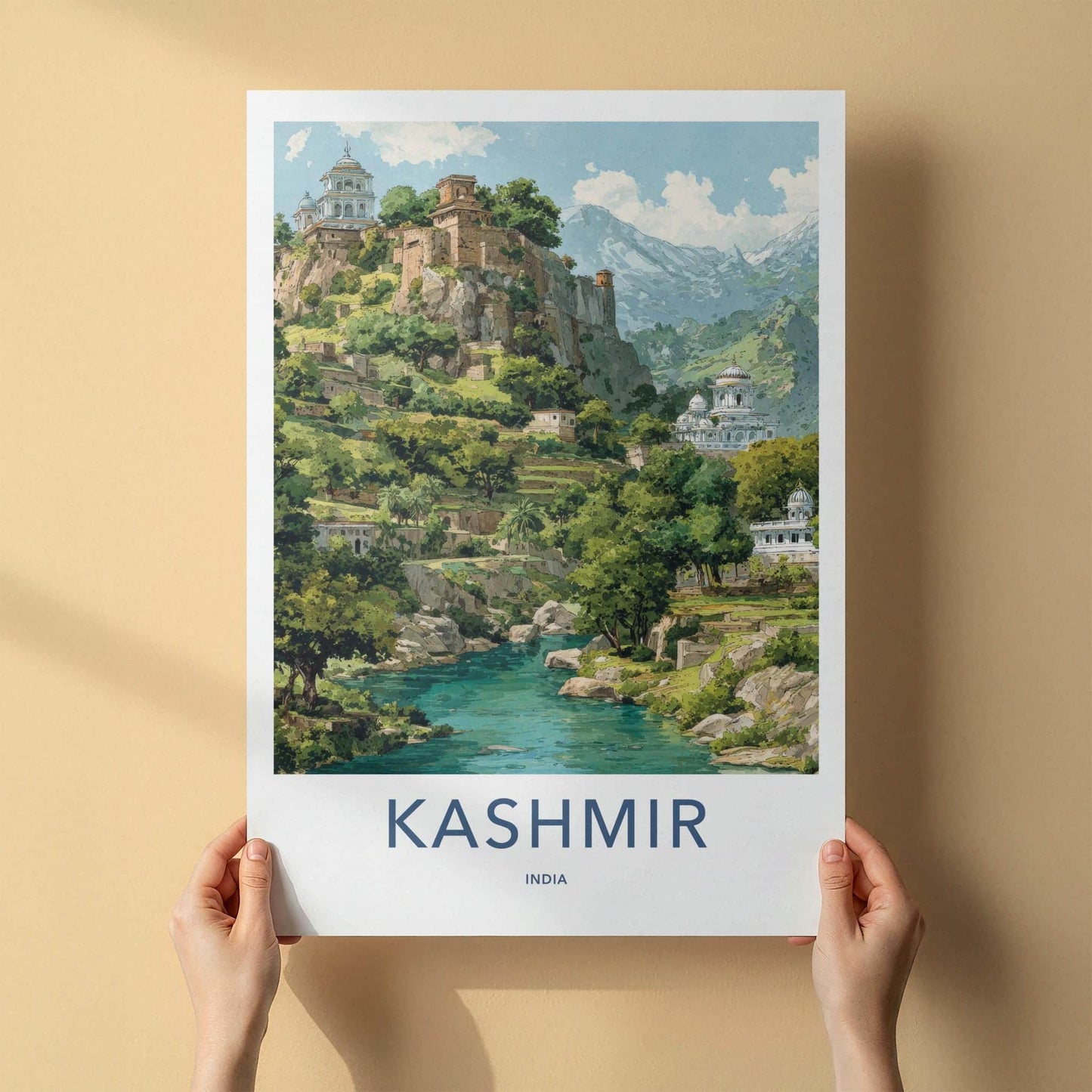 Kashmir Poster - India Travel Art - Kashmir Himalayan River Valley Gallery Art