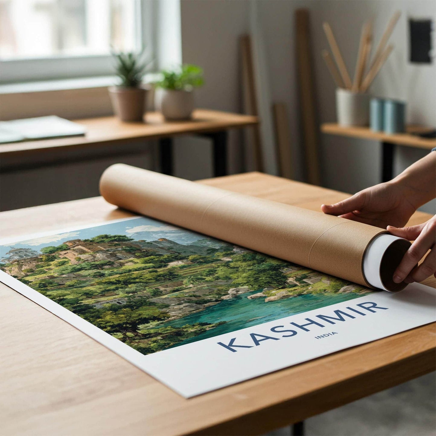 Kashmir Poster - India Travel Art - Kashmir Himalayan River Valley Gallery Art