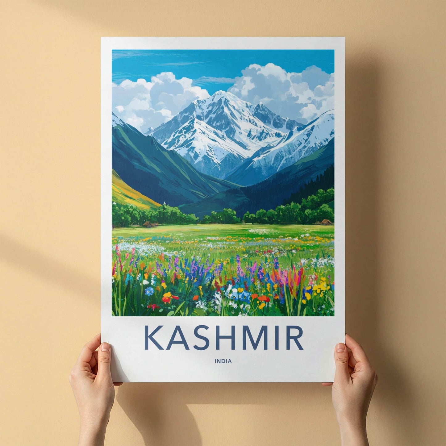 Kashmir Poster - India Travel Print - Kashmir Snowy Peaks Home Decor