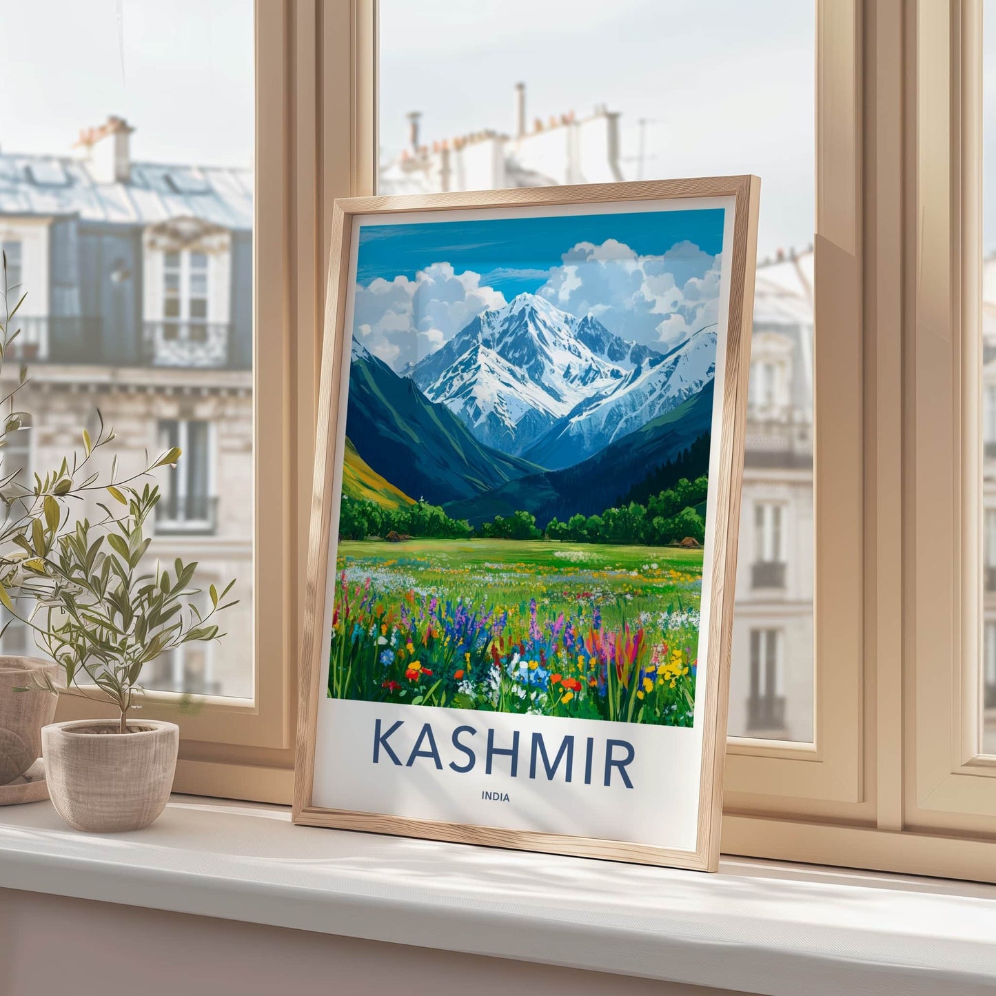 Kashmir Poster - India Travel Print - Kashmir Snowy Peaks Home Decor