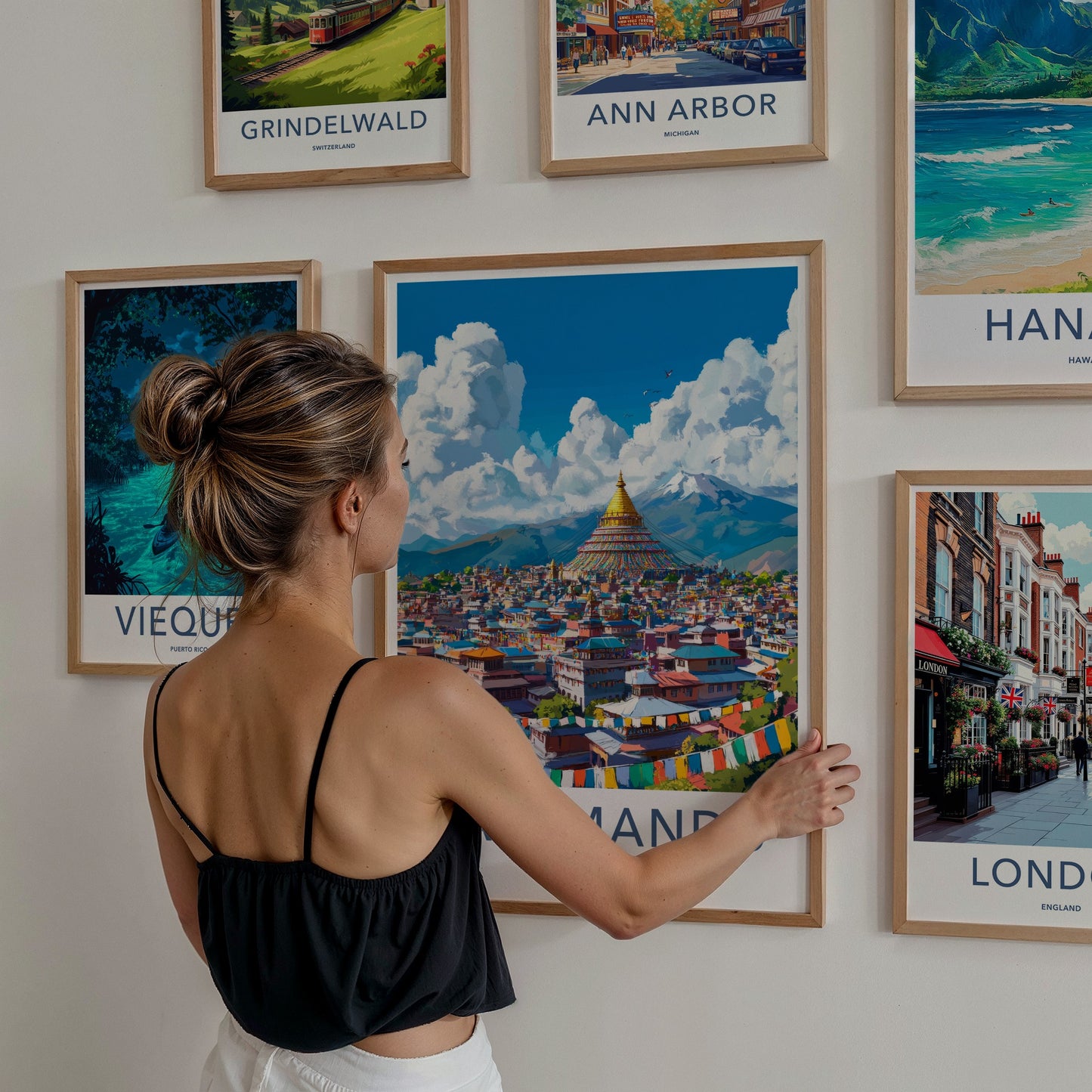 Kathmandu Poster - Nepal Travel Art - Golden Stupa City Home Decor