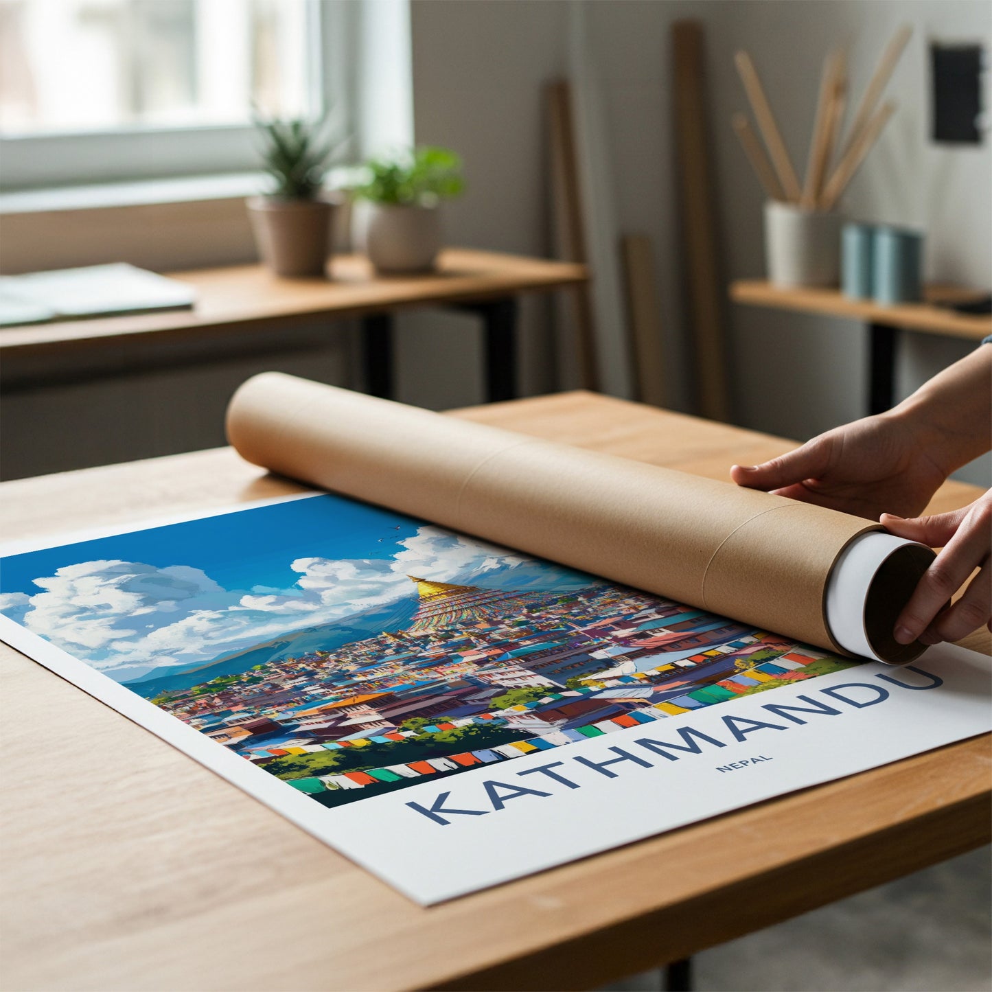 Kathmandu Poster - Nepal Travel Art - Golden Stupa City Home Decor