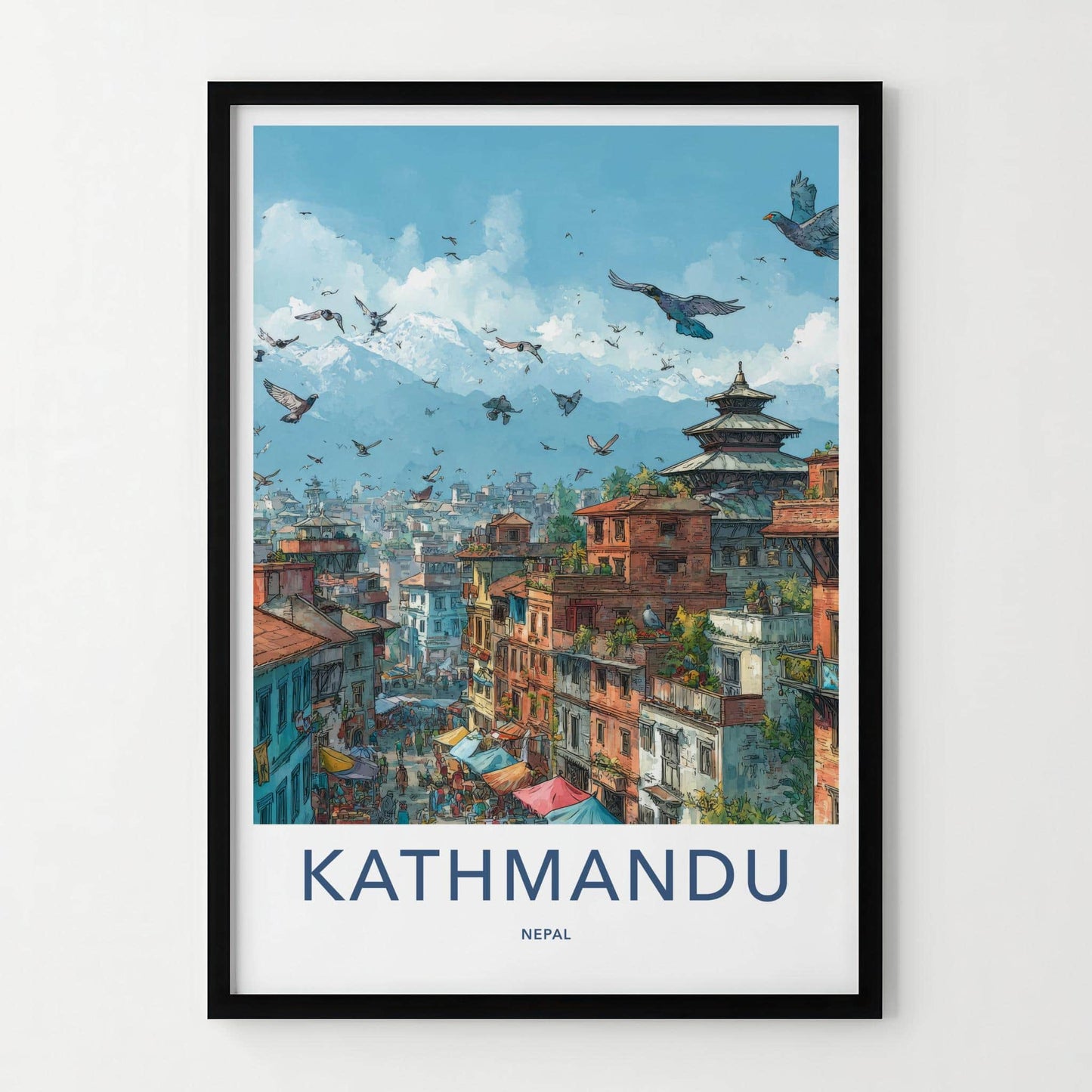 Kathmandu Poster - Nepal Travel Art - Himalayan Peaks City Home Decor