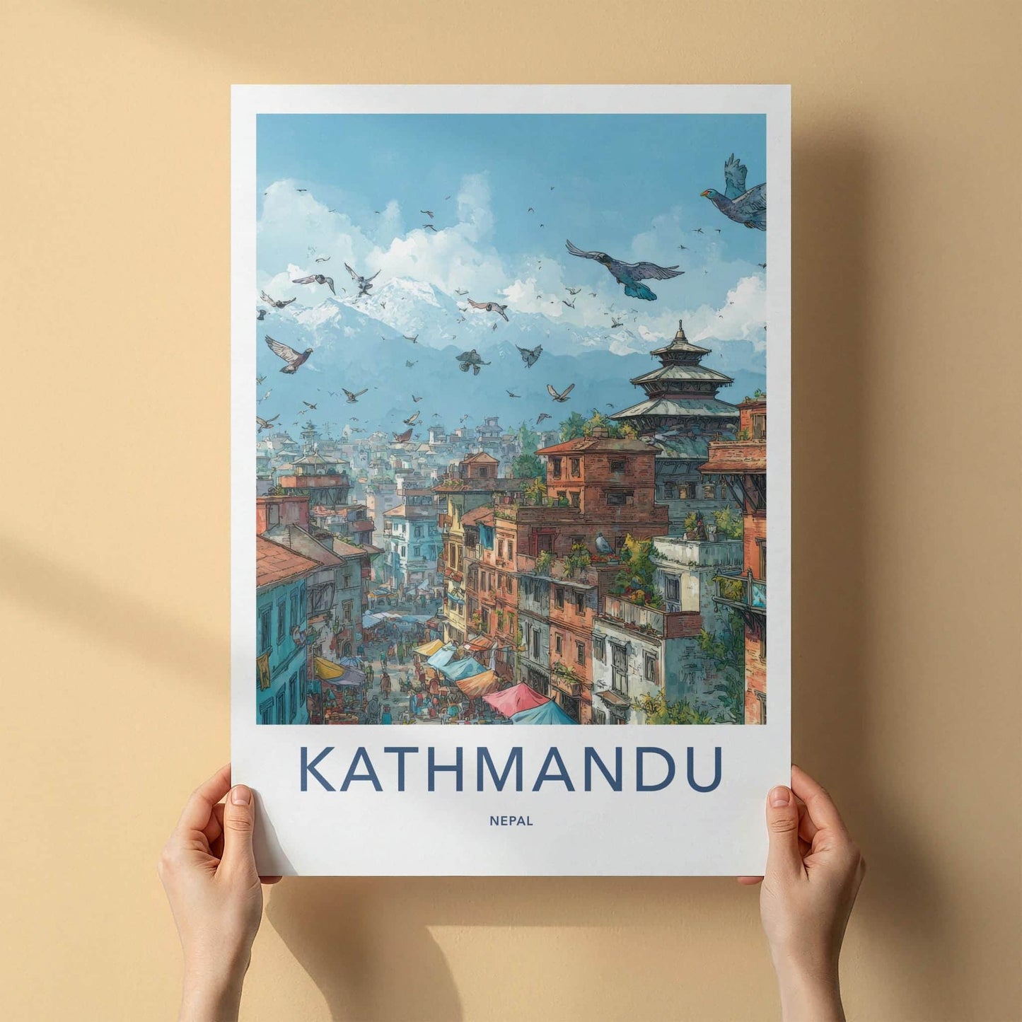 Kathmandu Poster - Nepal Travel Art - Himalayan Peaks City Home Decor