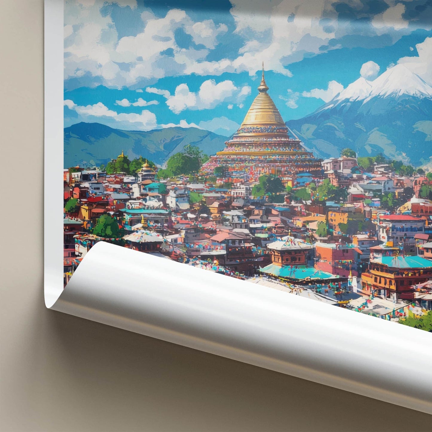 Kathmandu Poster - Nepal Travel Art - Himalayan Stupa City Home Decor
