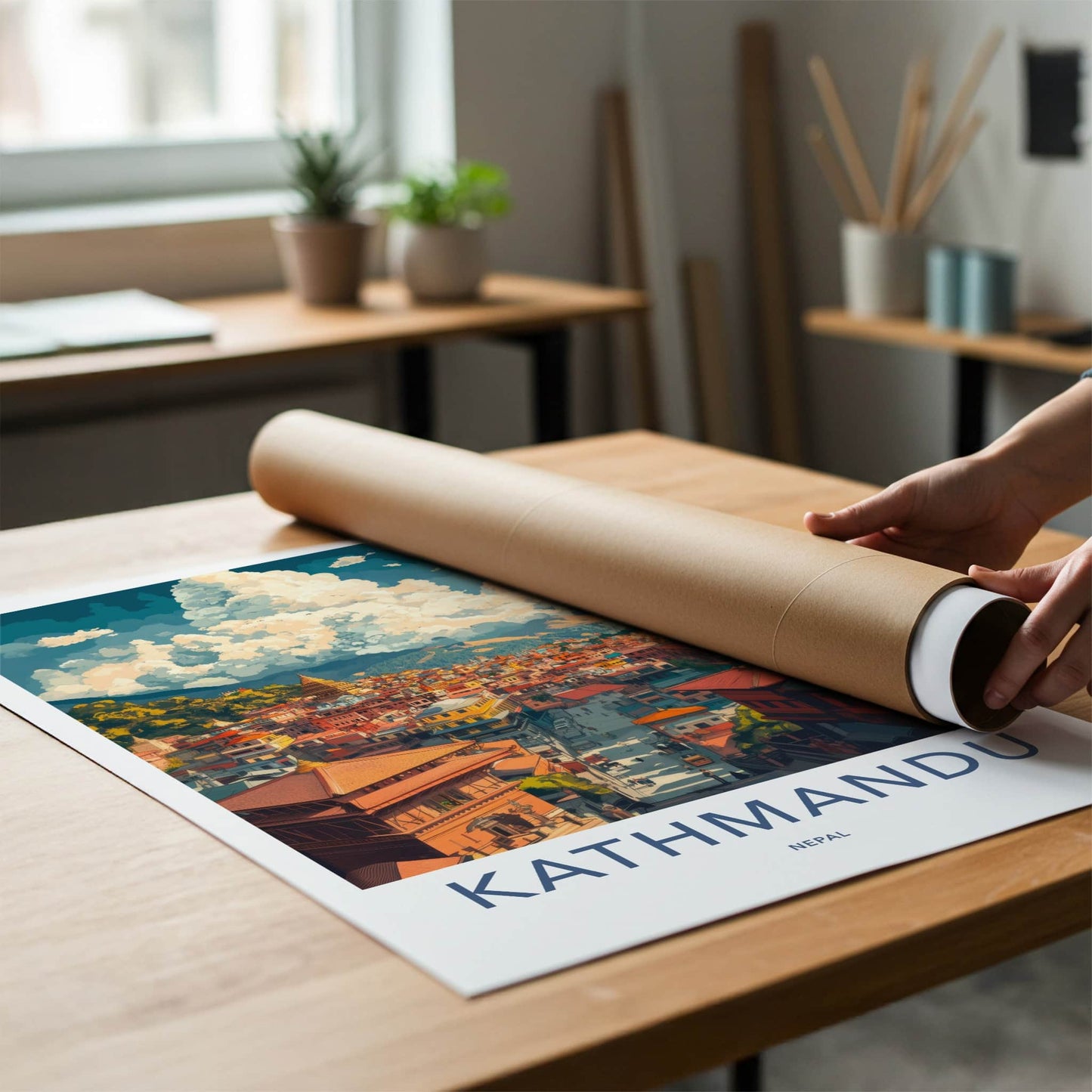 Kathmandu Poster - Nepal Travel Art - Historic Temple Cityscape Home Decor