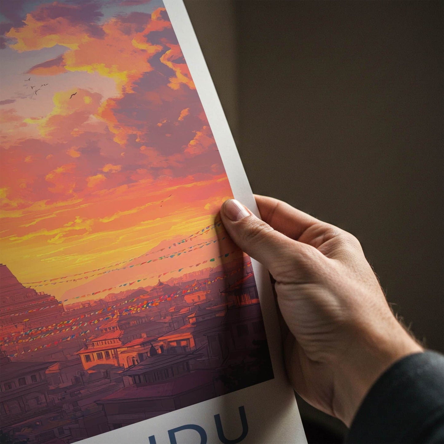 Kathmandu Poster - Nepal Travel Art - Vibrant City Sunset Home Decor