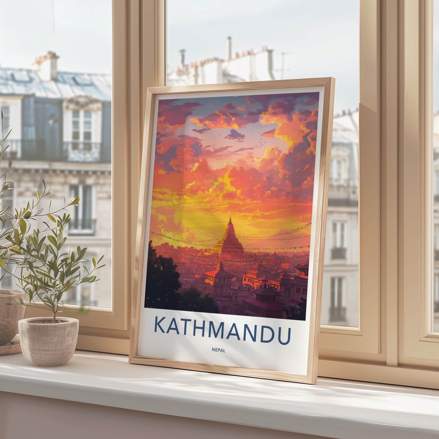 Kathmandu Poster - Nepal Travel Art - Vibrant City Sunset Home Decor