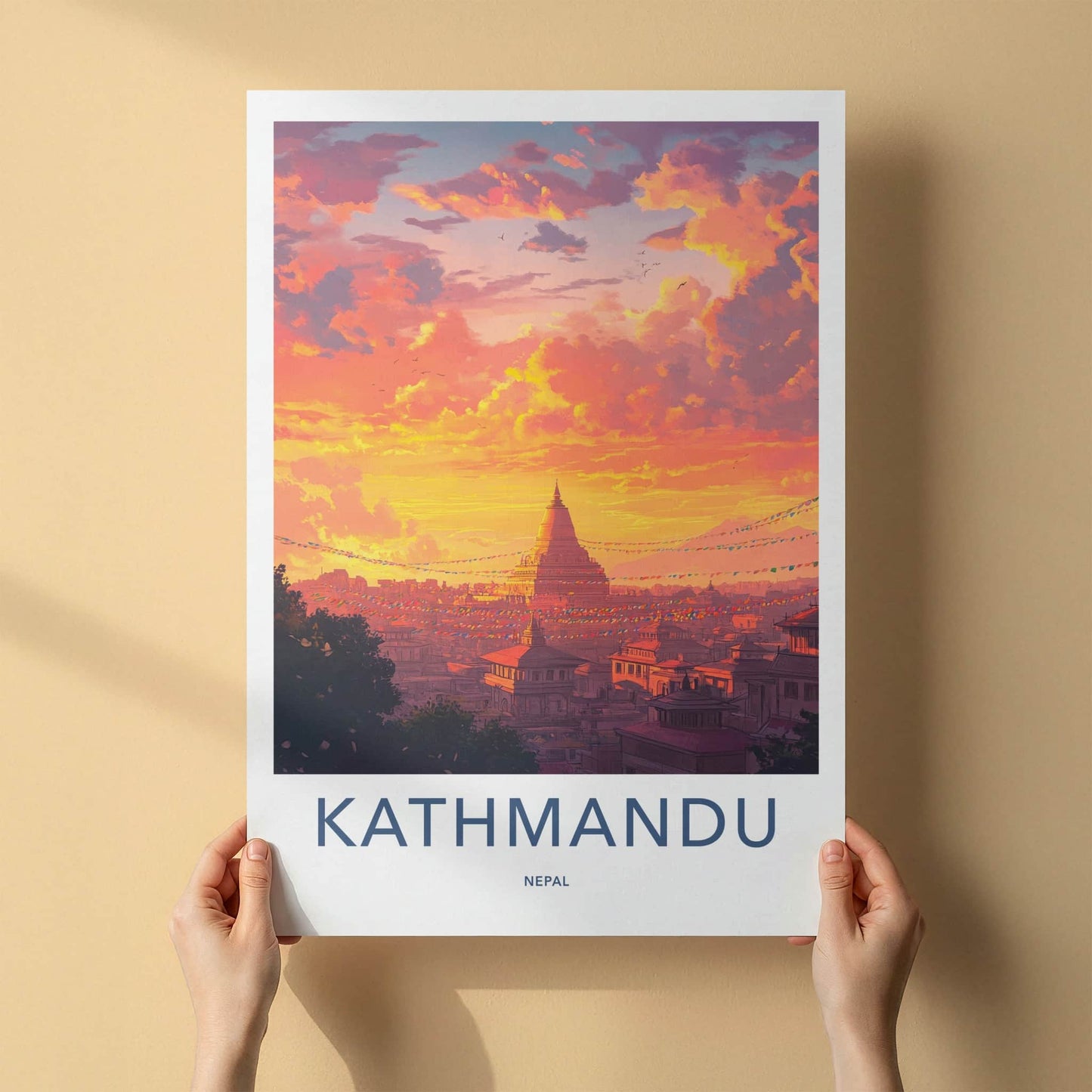 Kathmandu Poster - Nepal Travel Art - Vibrant City Sunset Home Decor