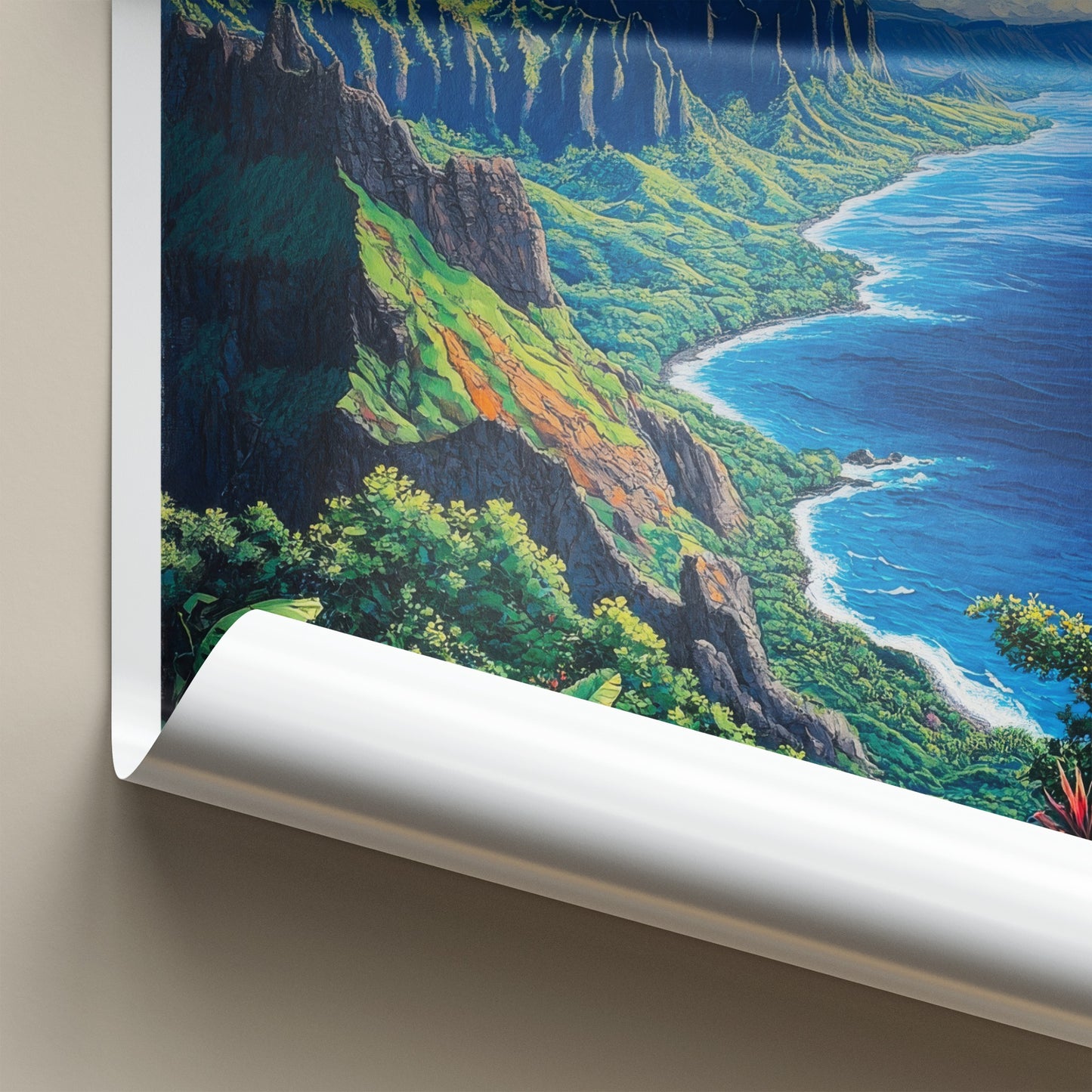Kauai Poster - Hawaii Art Print - Lush Coastal Cliffs Home Decor