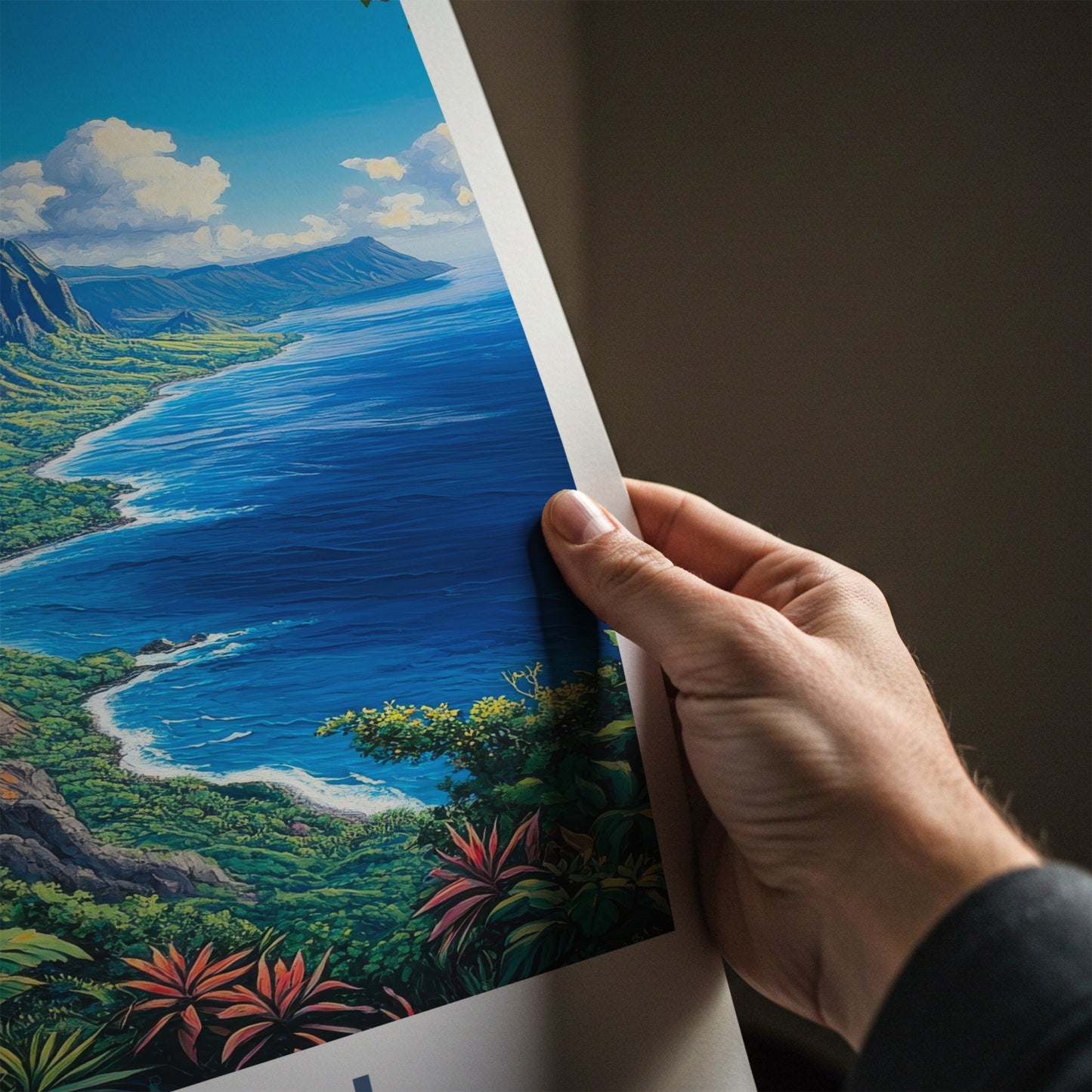 Kauai Poster - Hawaii Art Print - Lush Coastal Cliffs Home Decor