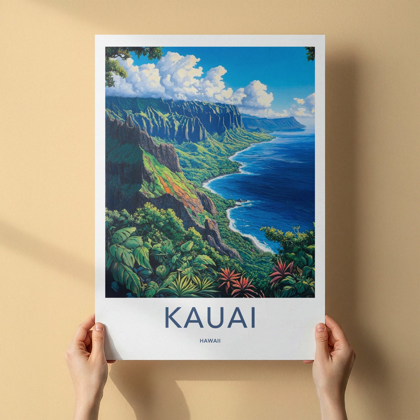 Kauai Poster - Hawaii Art Print - Lush Coastal Cliffs Home Decor