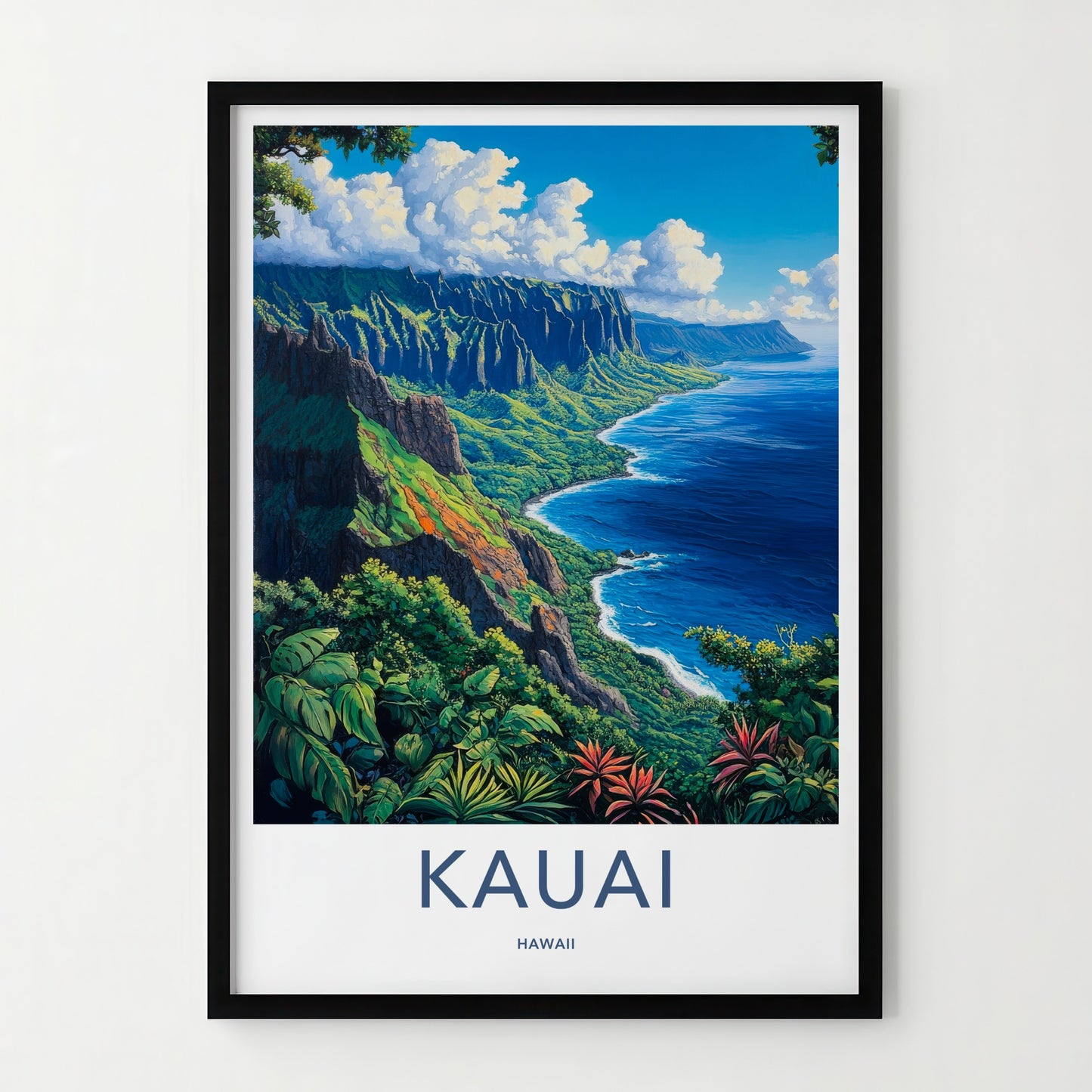 Kauai Poster - Hawaii Art Print - Lush Coastal Cliffs Home Decor