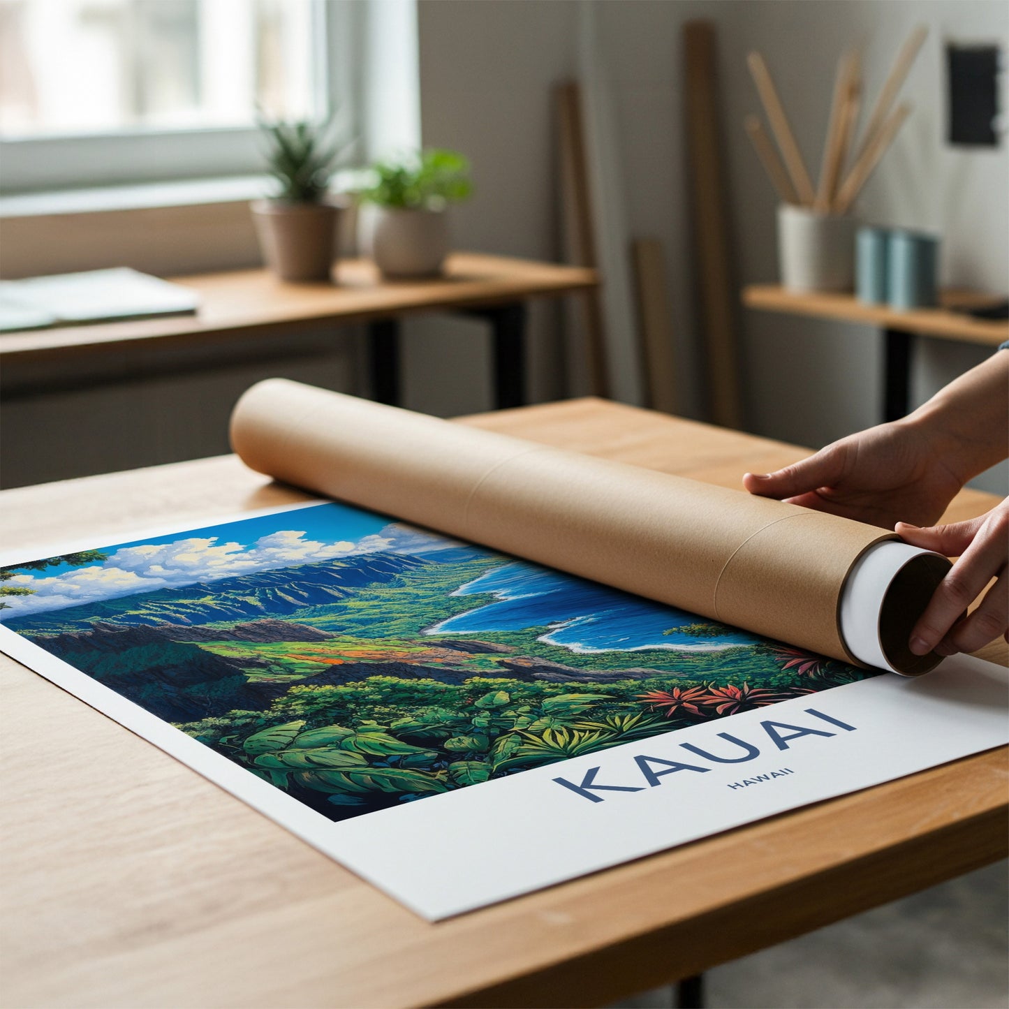 Kauai Poster - Hawaii Art Print - Lush Coastal Cliffs Home Decor