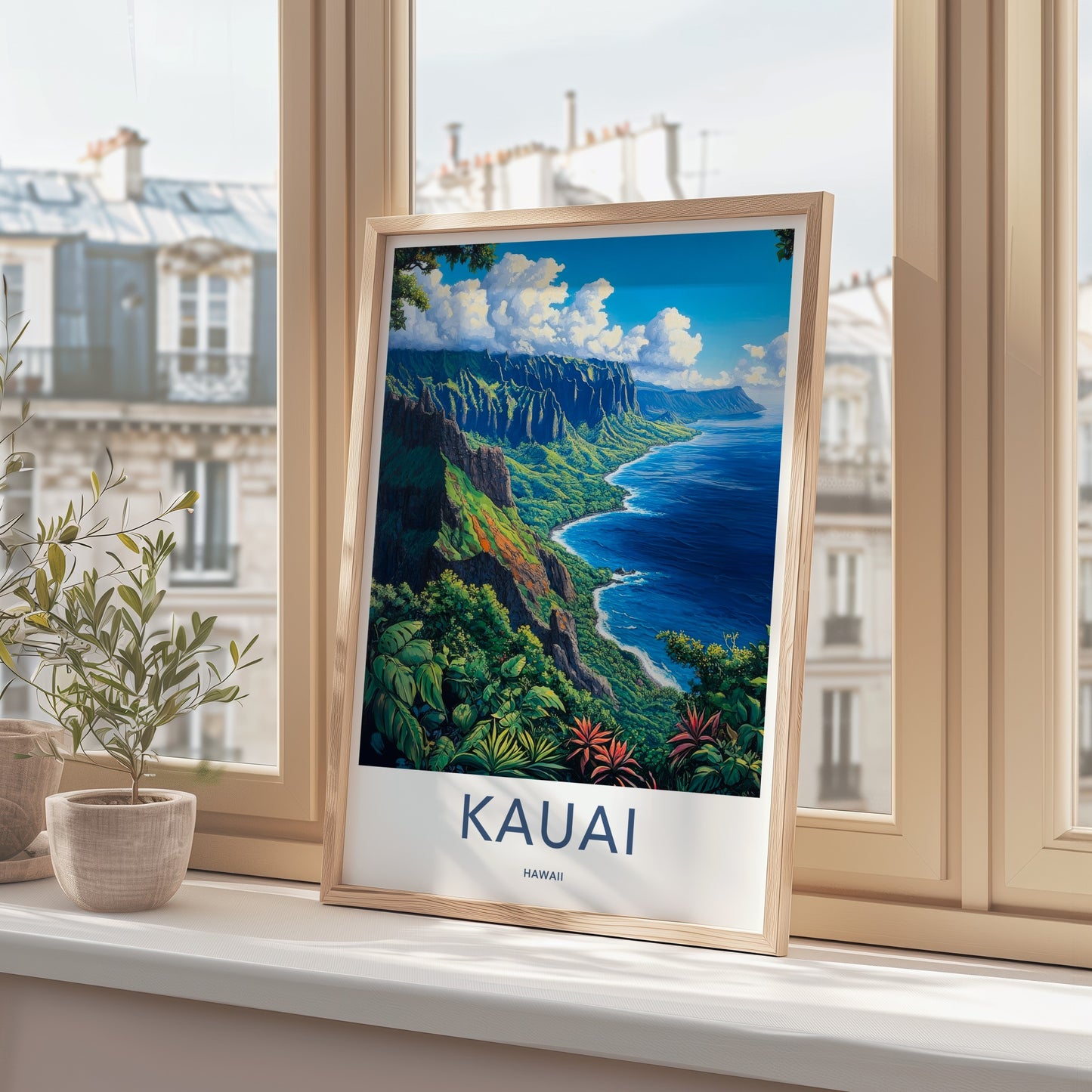 Kauai Poster - Hawaii Art Print - Lush Coastal Cliffs Home Decor