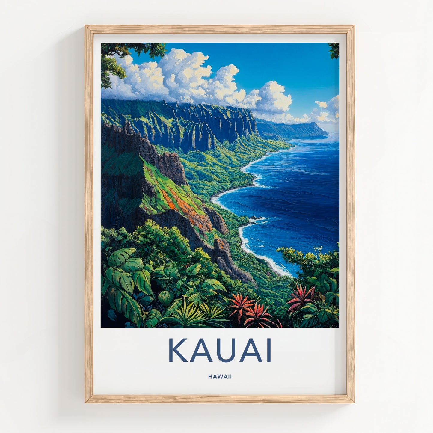 Kauai Poster - Hawaii Art Print - Lush Coastal Cliffs Home Decor