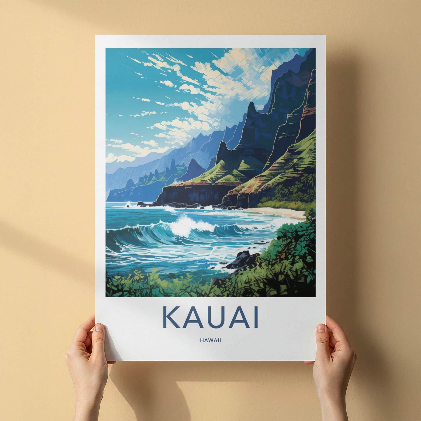 Kauai Poster - Hawaii Art Print - Rugged Coastal Cliffs Home Decor