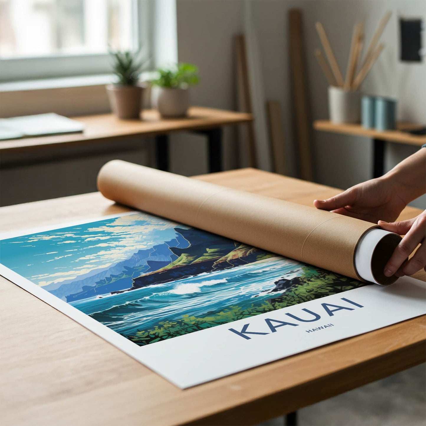 Kauai Poster - Hawaii Art Print - Rugged Coastal Cliffs Home Decor