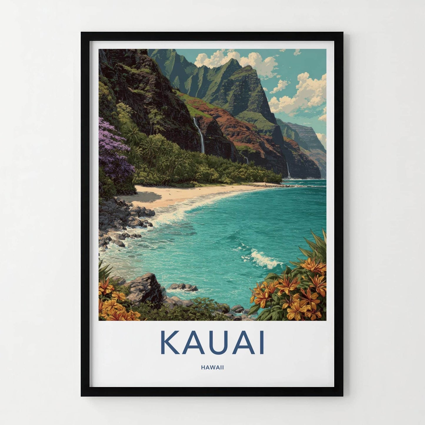 Kauai Poster - Hawaii Framed Print - Lush Mountain Beach Framed Decor
