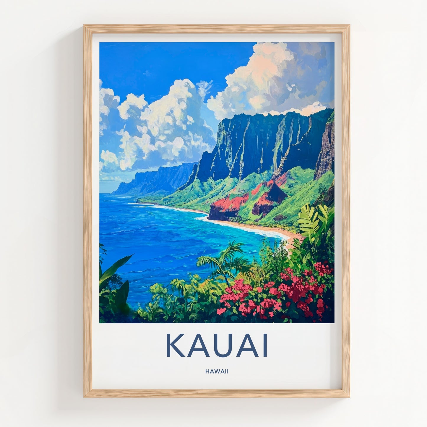 Kauai Poster - Hawaii Travel Art - Dramatic Ocean Cliffs Home Decor