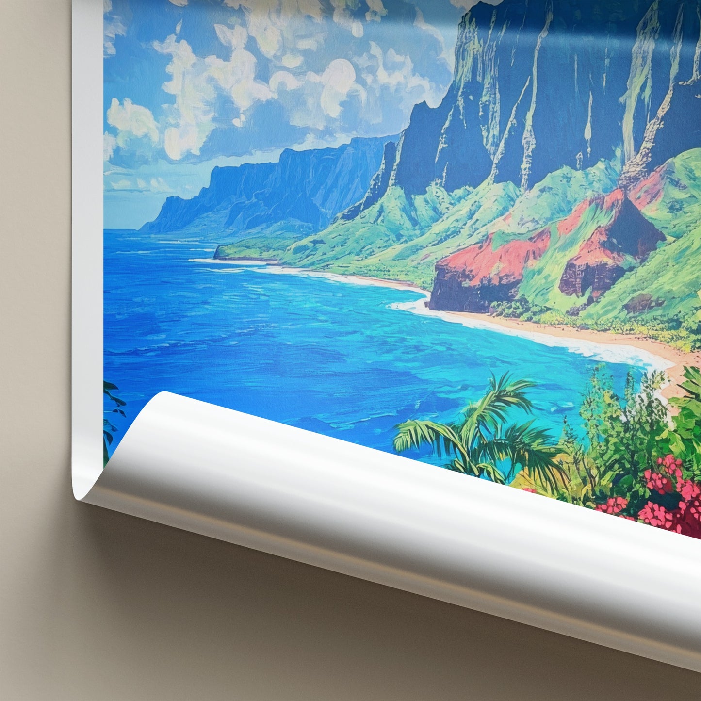 Kauai Poster - Hawaii Travel Art - Dramatic Ocean Cliffs Home Decor