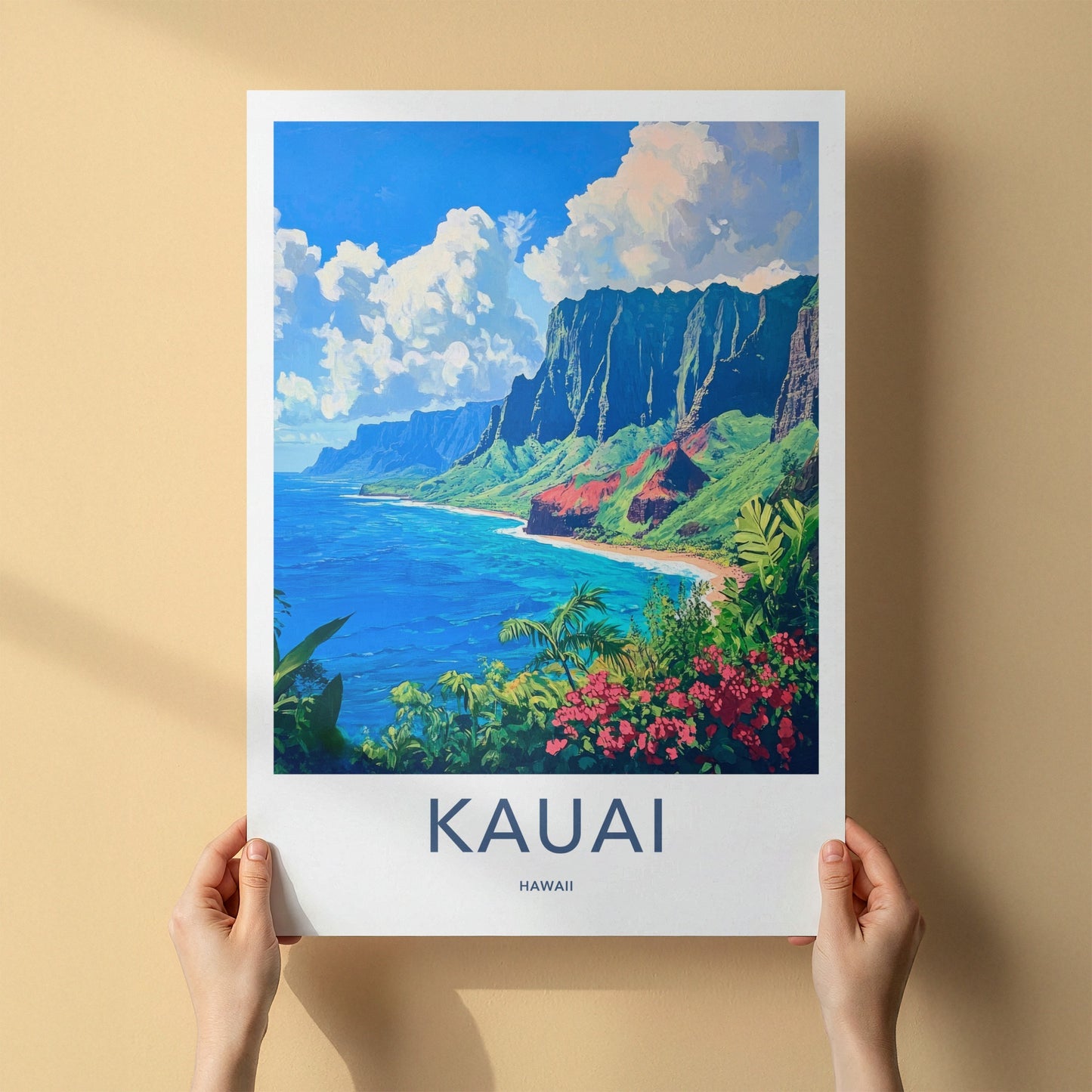 Kauai Poster - Hawaii Travel Art - Dramatic Ocean Cliffs Home Decor