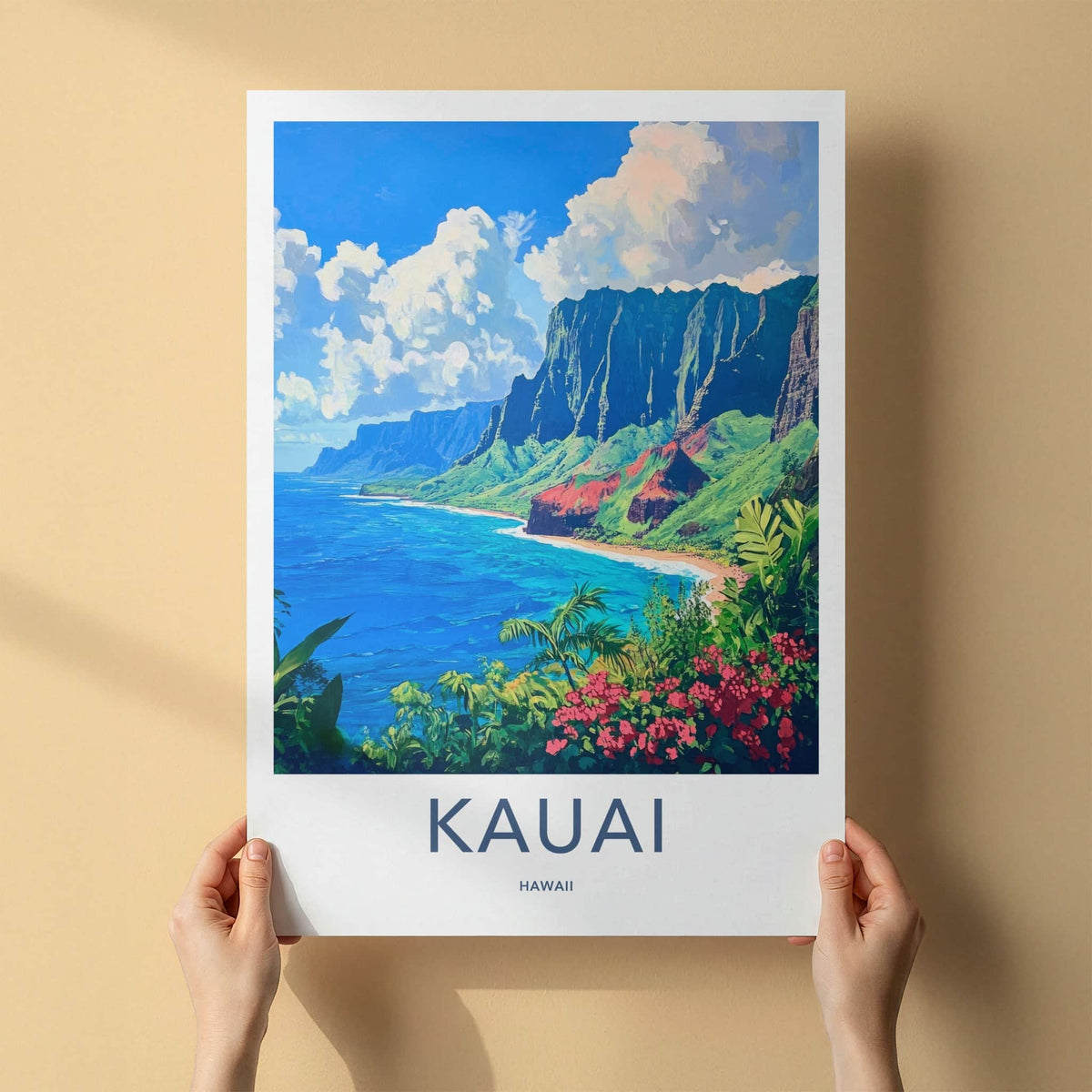Kauai Poster - Hawaii Travel Art - Dramatic Ocean Cliffs Home Decor