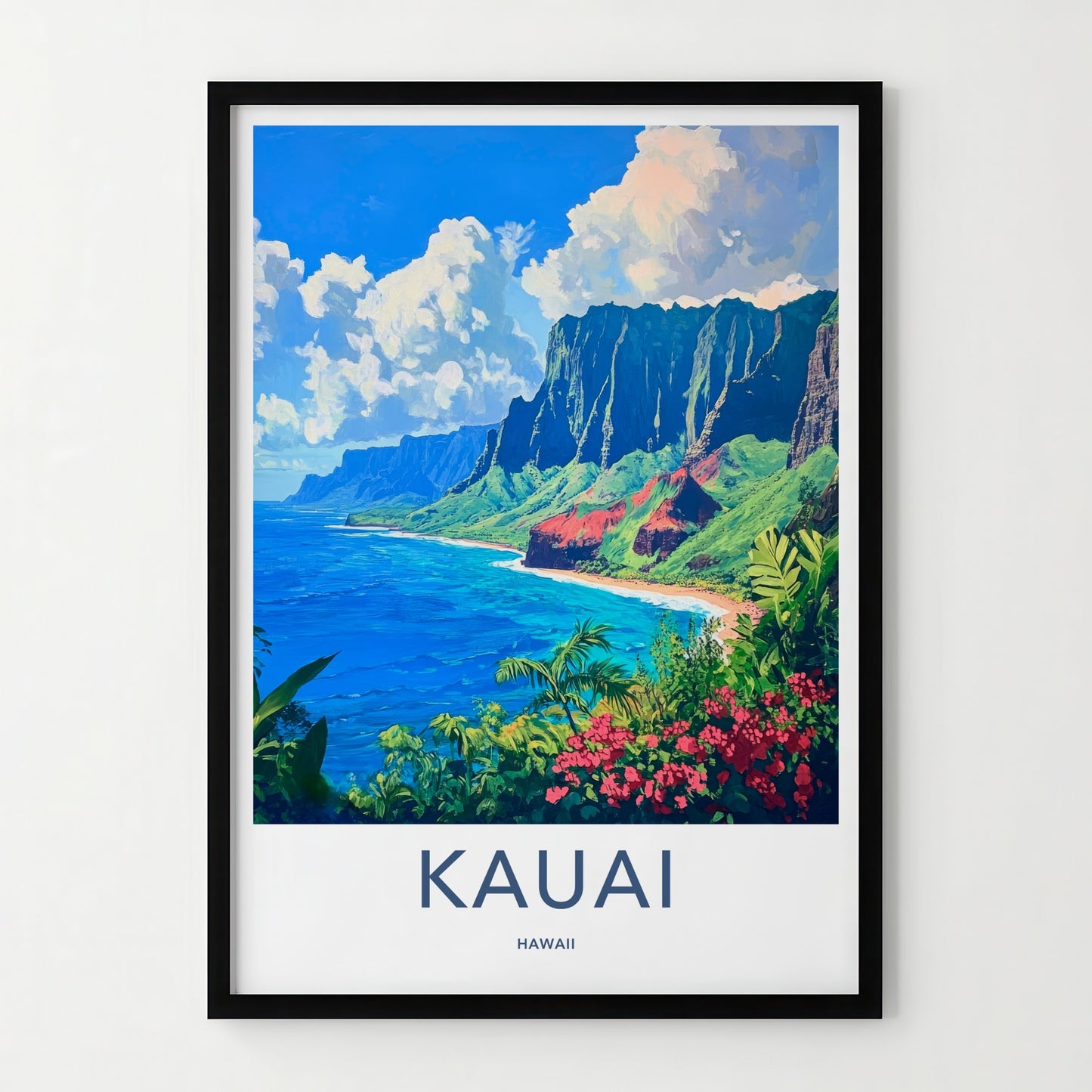 Kauai Poster - Hawaii Travel Art - Dramatic Ocean Cliffs Home Decor