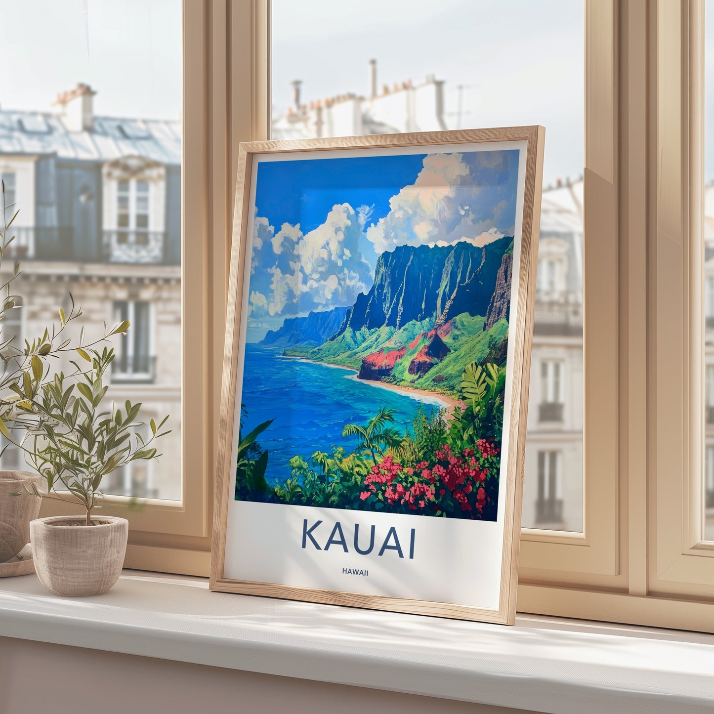 Kauai Poster - Hawaii Travel Art - Dramatic Ocean Cliffs Home Decor