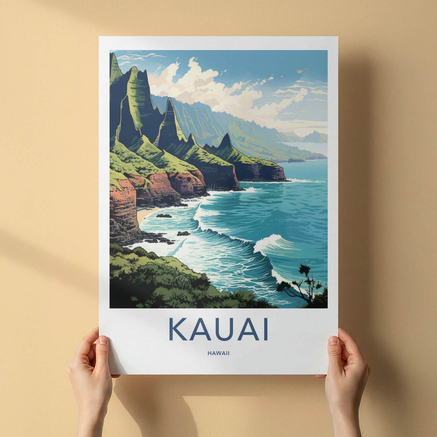 Kauai Poster - Hawaii Travel Art - Lush Tropical Coast Home Decor