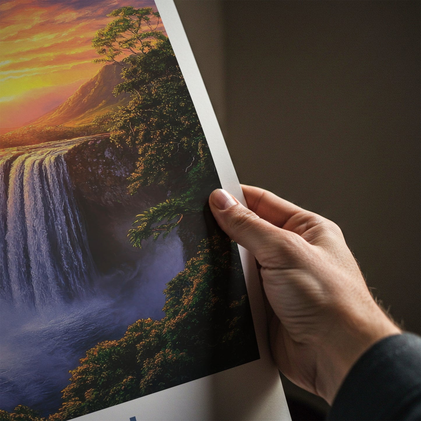 Kauai Poster - Hawaii Travel Art - Majestic Waterfall Sunset Home Decor