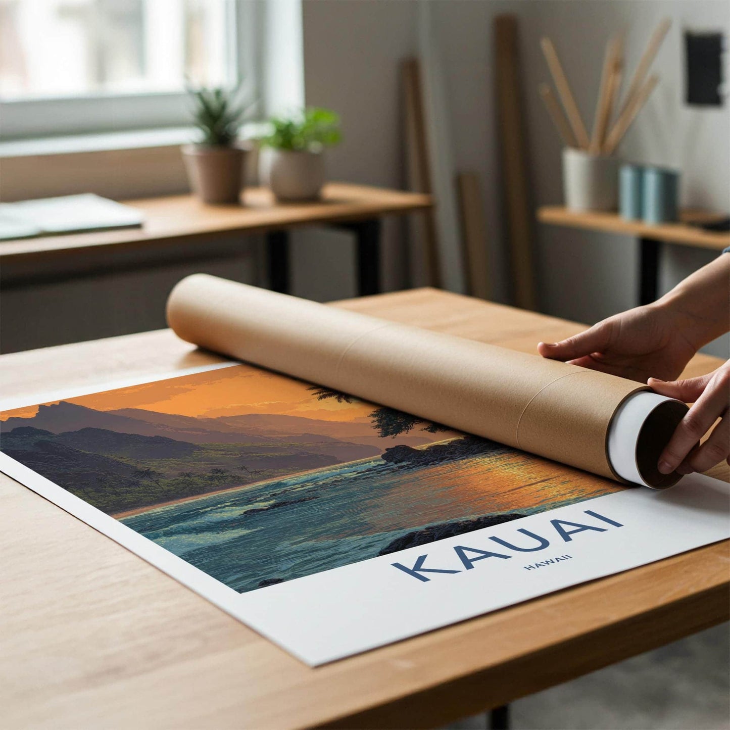 Kauai Poster - Hawaii Travel Art - Sunset Tropical Beach Home Decor