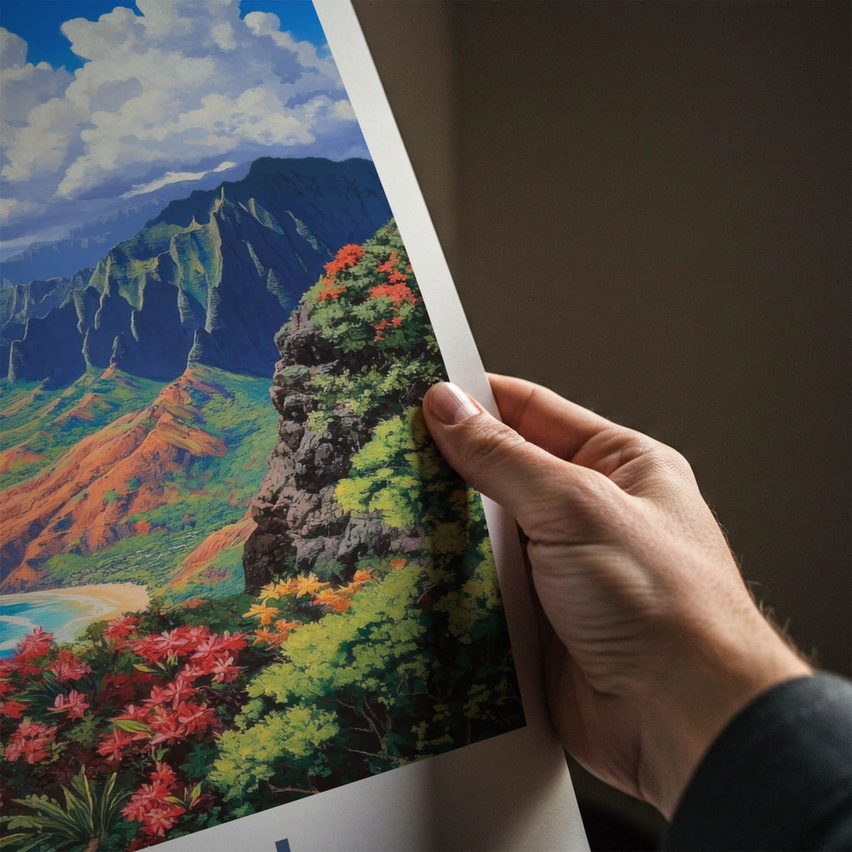 Kauai Poster - Hawaii Travel Art - Tropical Coastal Cliffs Home Decor