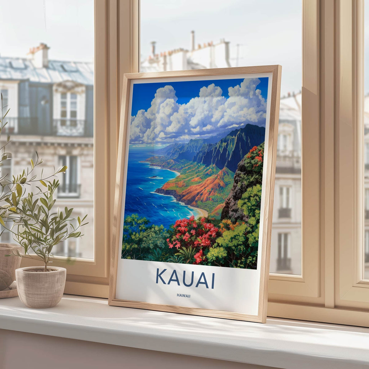 Kauai Poster - Hawaii Travel Art - Tropical Coastal Cliffs Home Decor