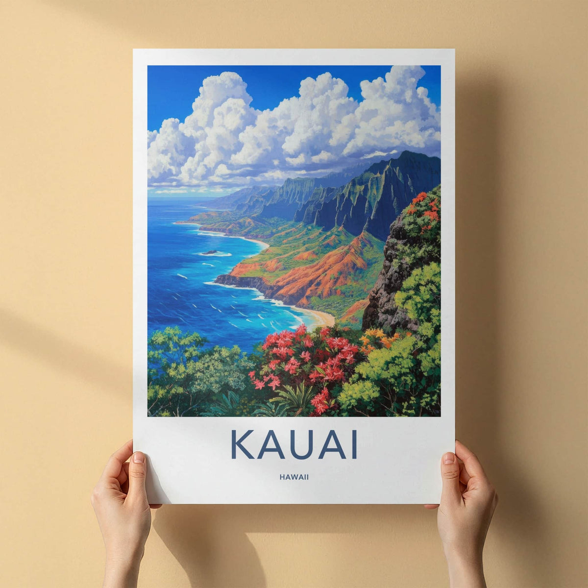 Kauai Poster - Hawaii Travel Art - Tropical Coastal Cliffs Home Decor