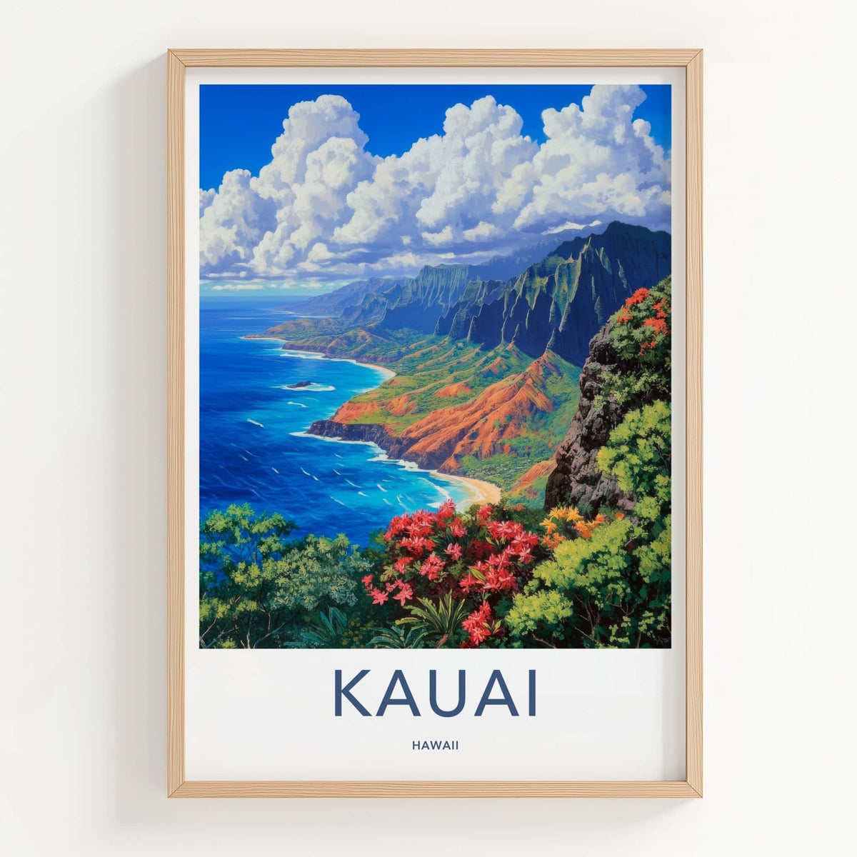 Kauai Poster - Hawaii Travel Art - Tropical Coastal Cliffs Home Decor