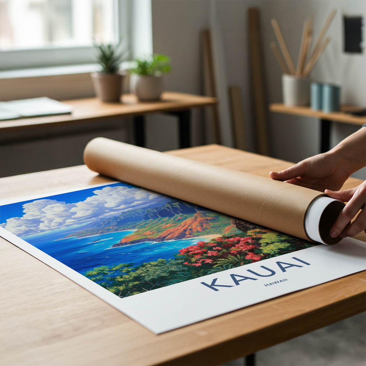 Kauai Poster - Hawaii Travel Art - Tropical Coastal Cliffs Home Decor