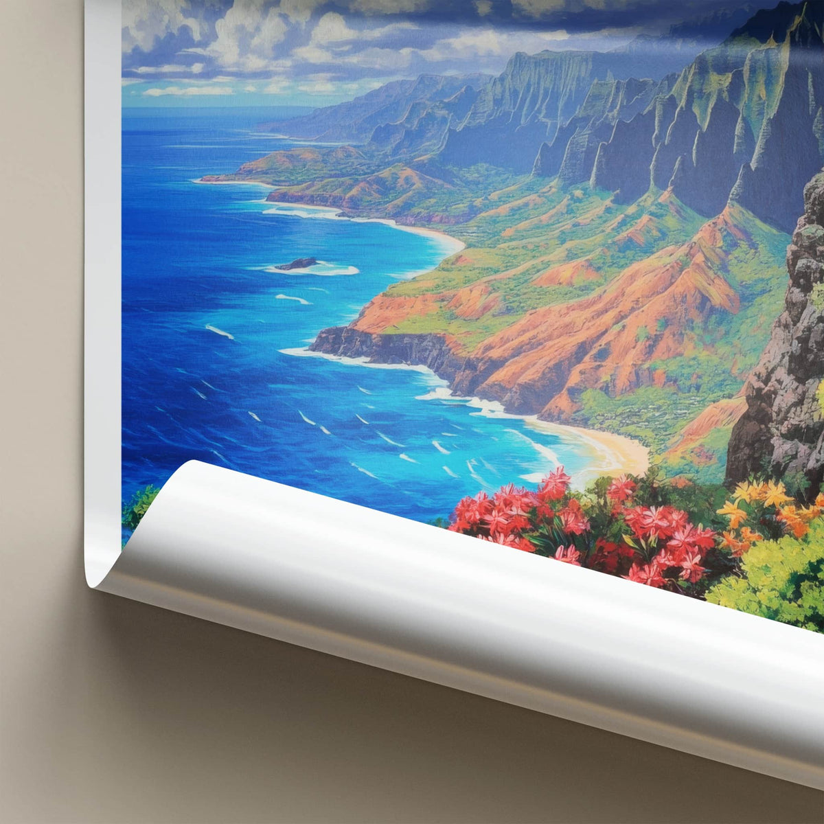 Kauai Poster - Hawaii Travel Art - Tropical Coastal Cliffs Home Decor