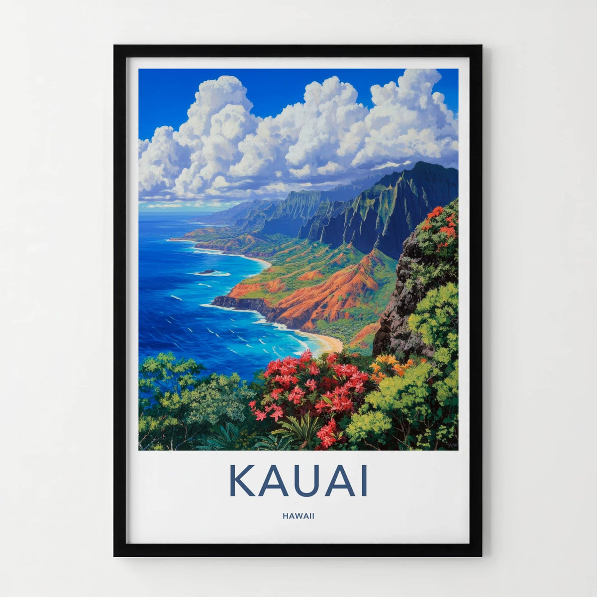 Kauai Poster - Hawaii Travel Art - Tropical Coastal Cliffs Home Decor
