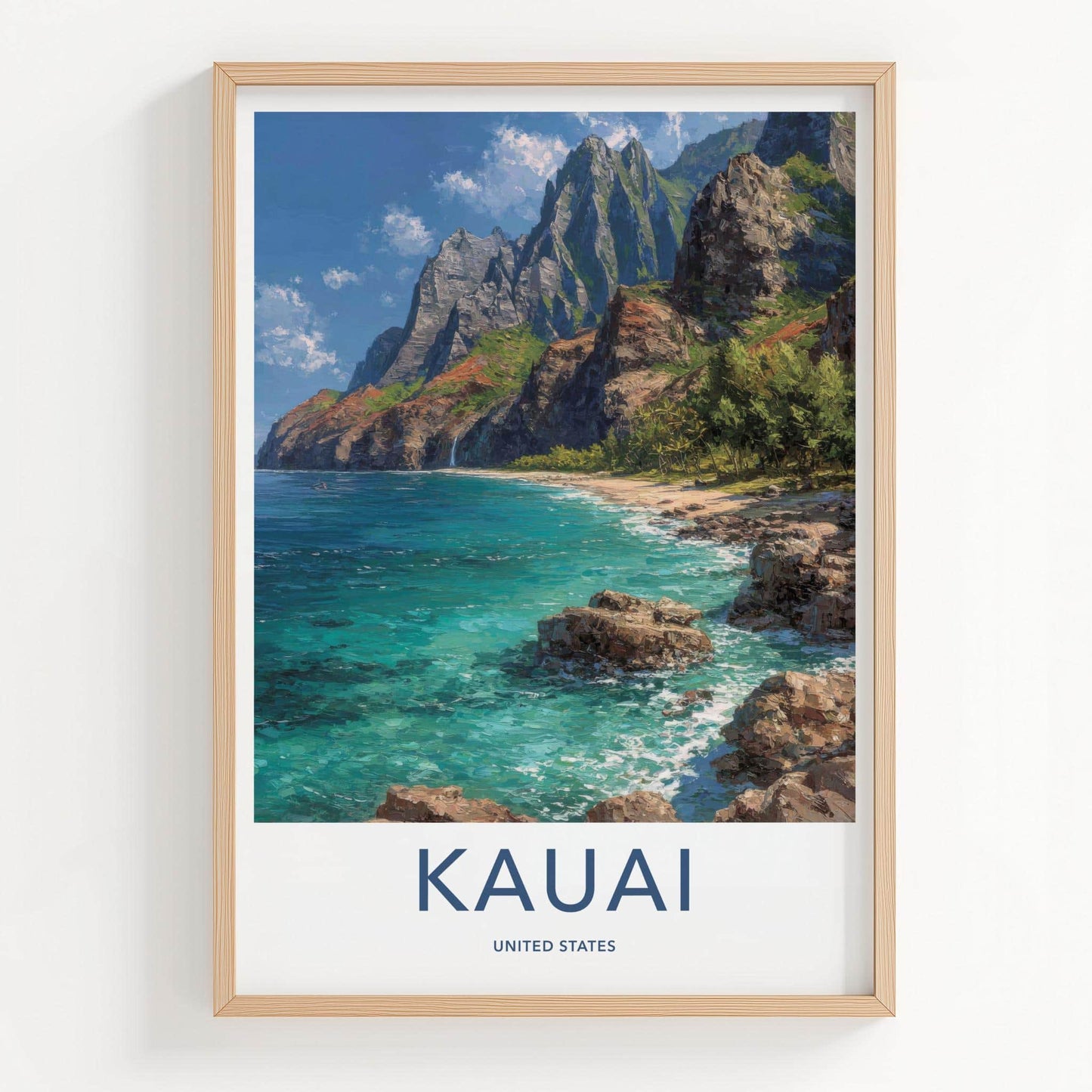 Kauai Poster - Hawaii Travel Print - Dramatic Island Coastline Lounge Decor