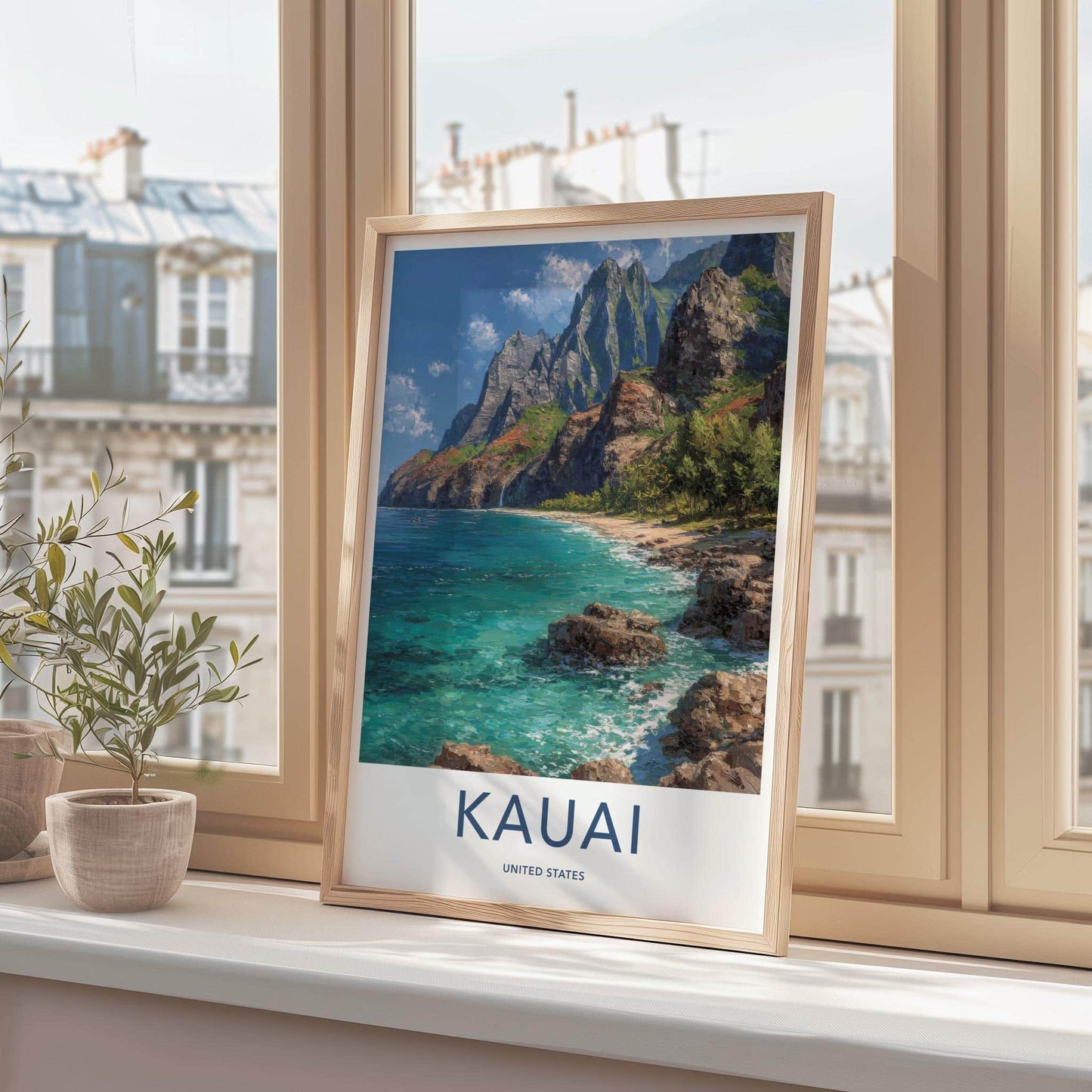 Kauai Poster - Hawaii Travel Print - Dramatic Island Coastline Lounge Decor
