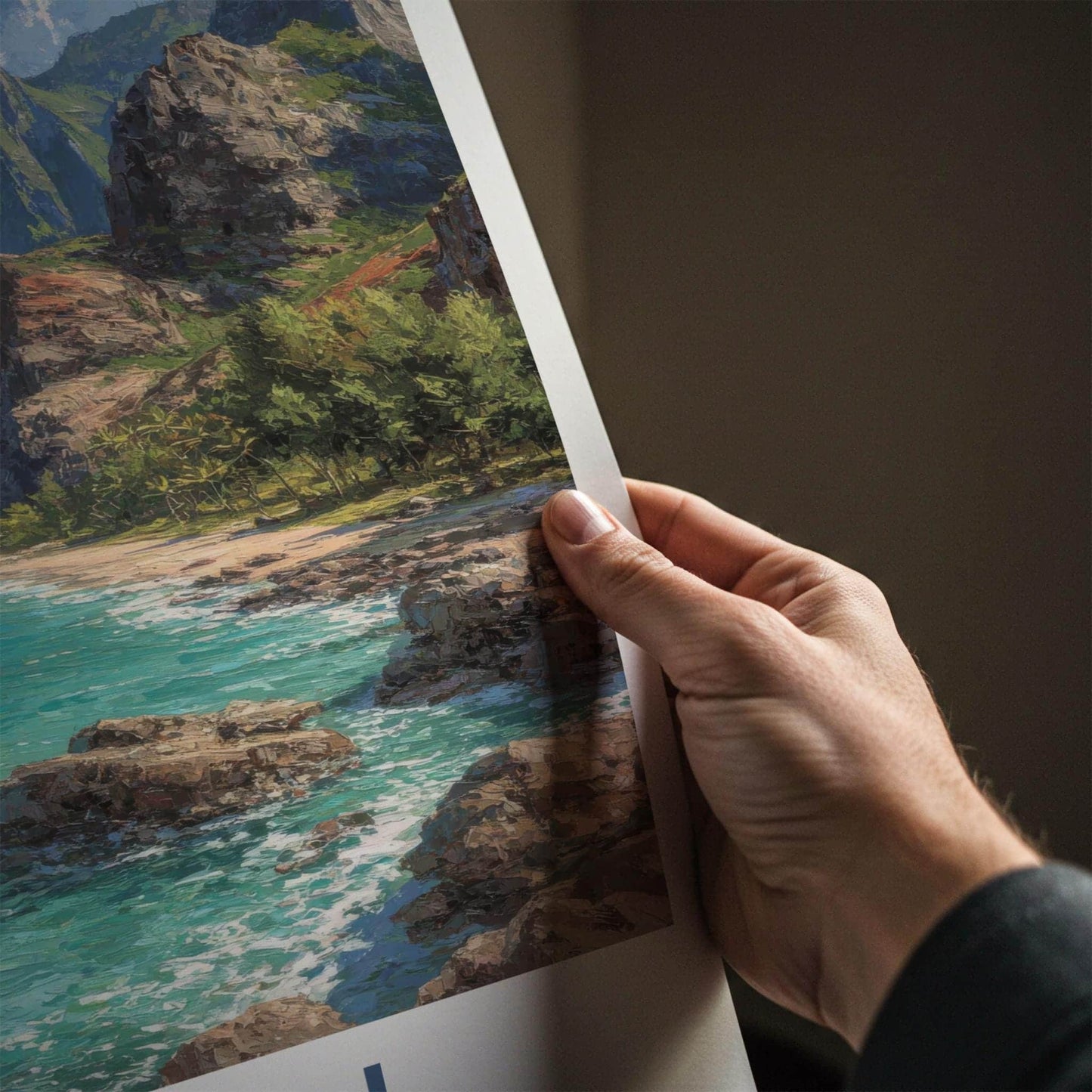 Kauai Poster - Hawaii Travel Print - Dramatic Island Coastline Lounge Decor