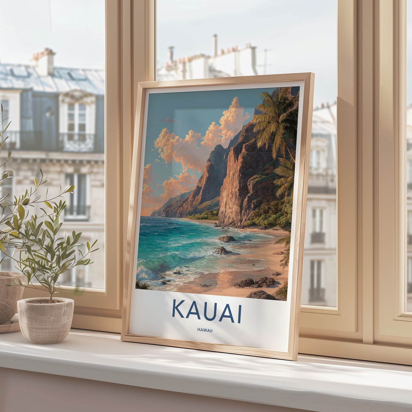 Kauai Poster - Hawaii Wall Art - Coastal Cliffs Ocean Home Decor
