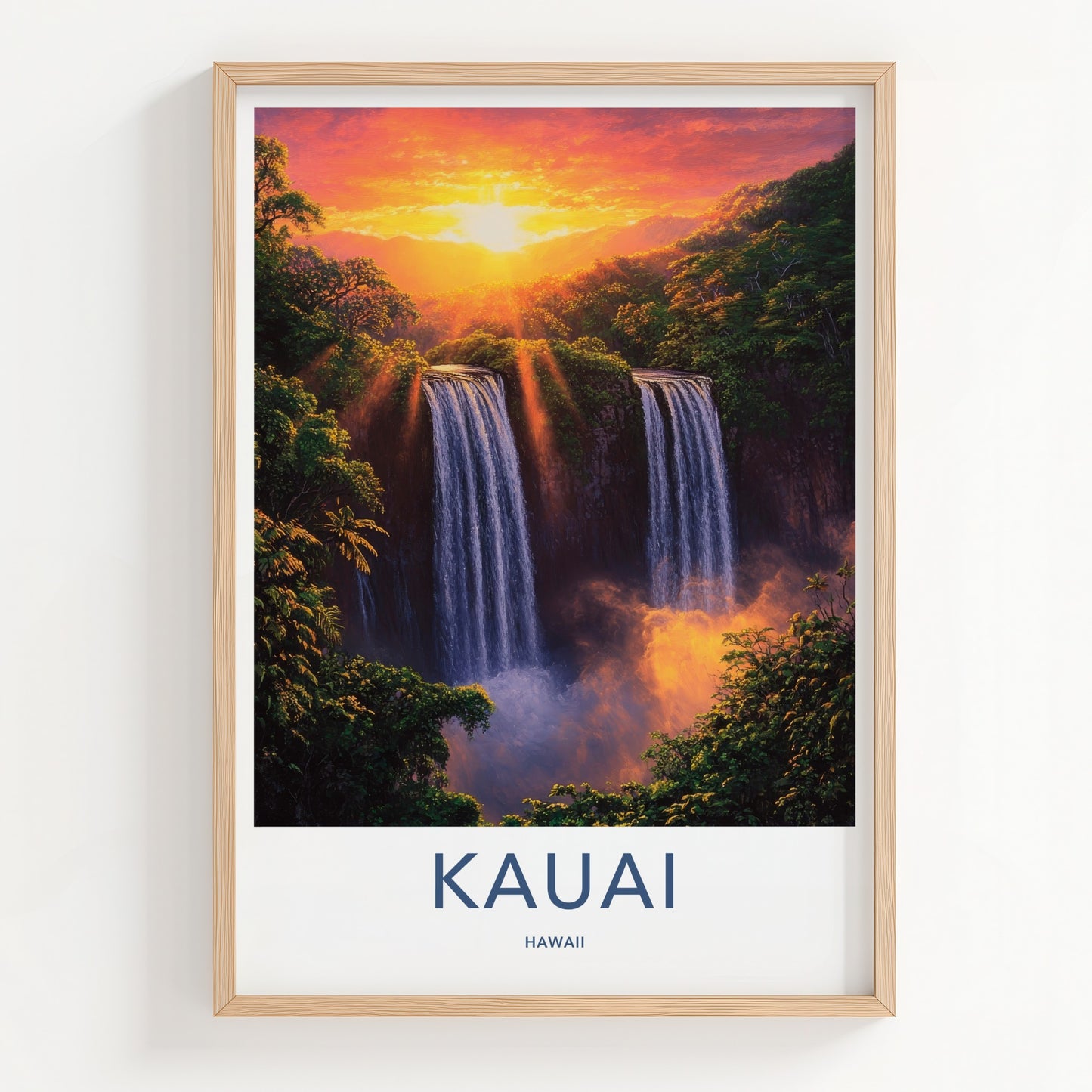 Kauai Poster - Hawaii Wall Art - Golden Sunset Waterfalls Home Decor