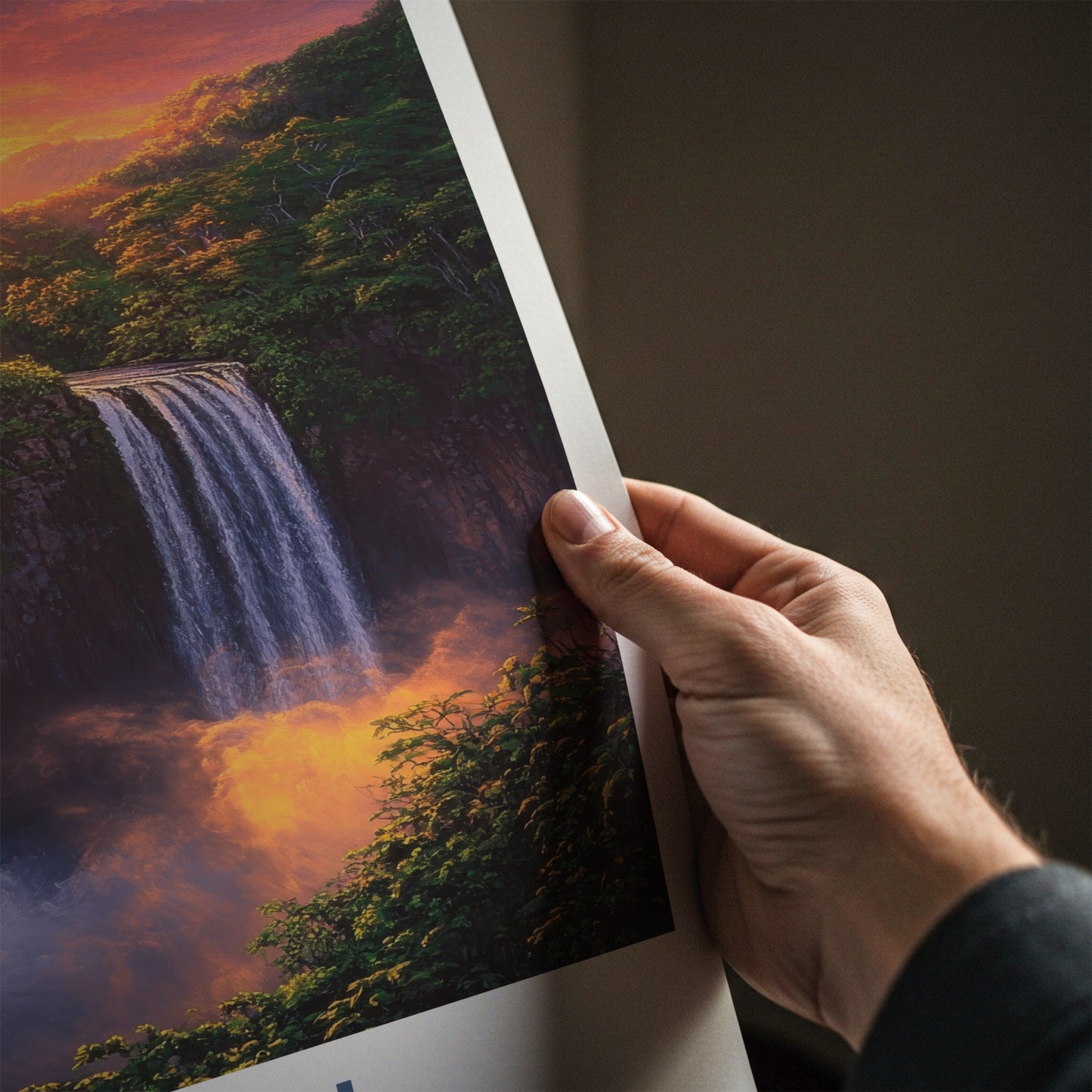 Kauai Poster - Hawaii Wall Art - Golden Sunset Waterfalls Home Decor